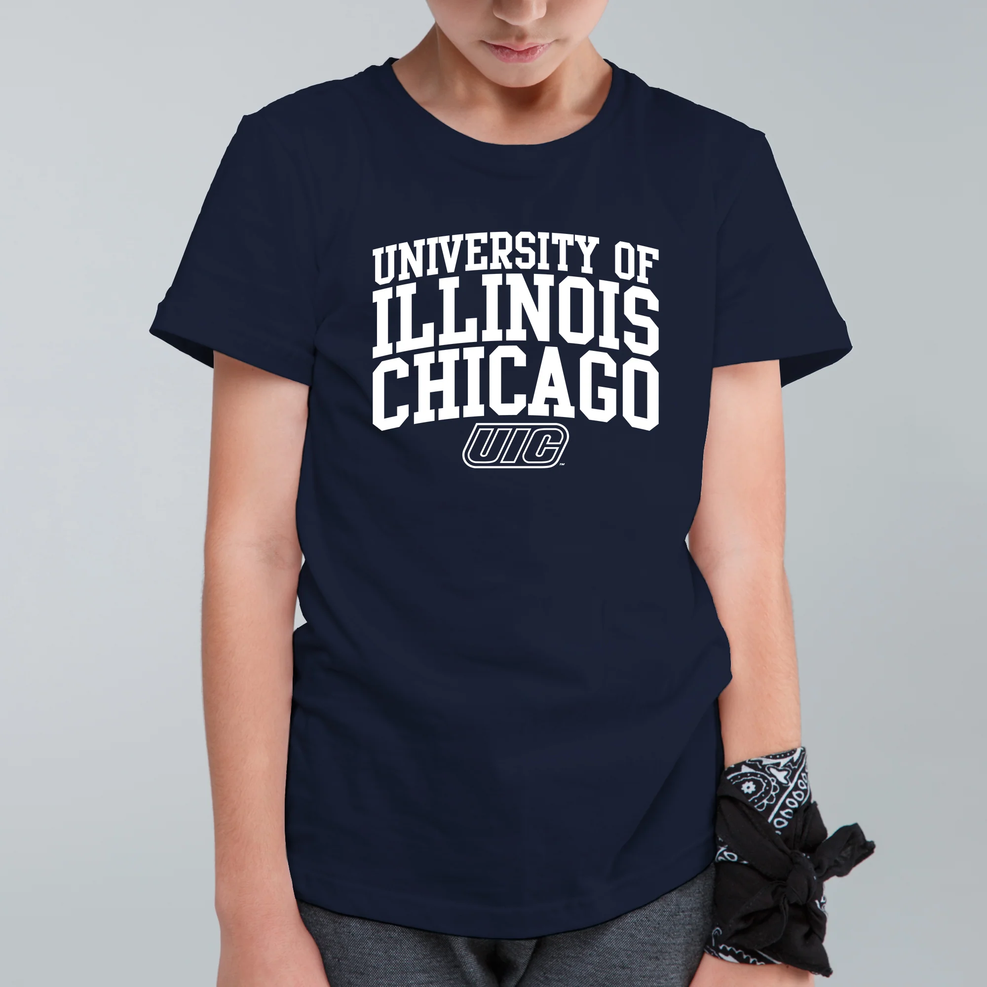 University of Illinois at Chicago Flames Arch Logo Youth T-Shirt - Navy - Image 3