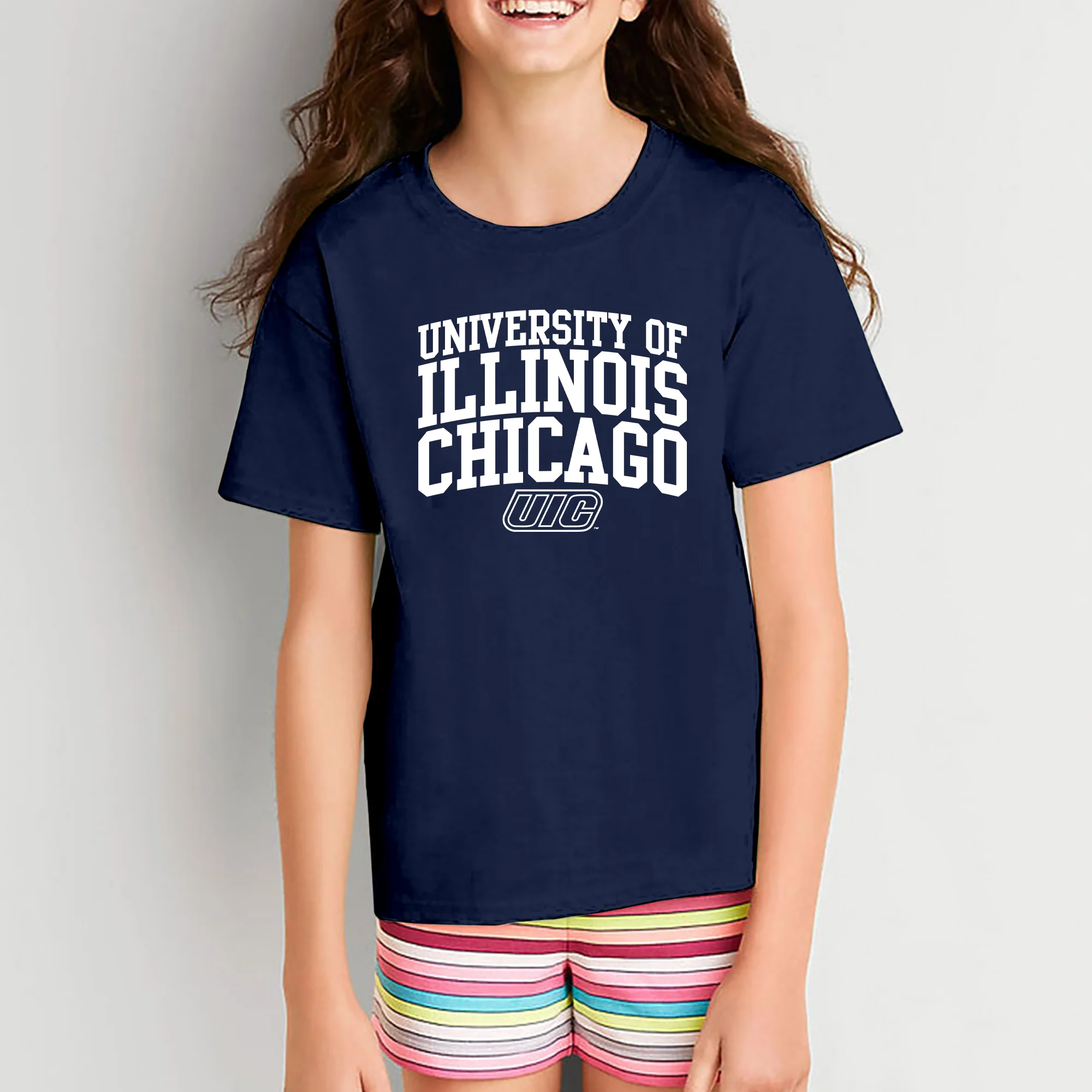 University of Illinois at Chicago Flames Arch Logo Youth T-Shirt - Navy - Image 4