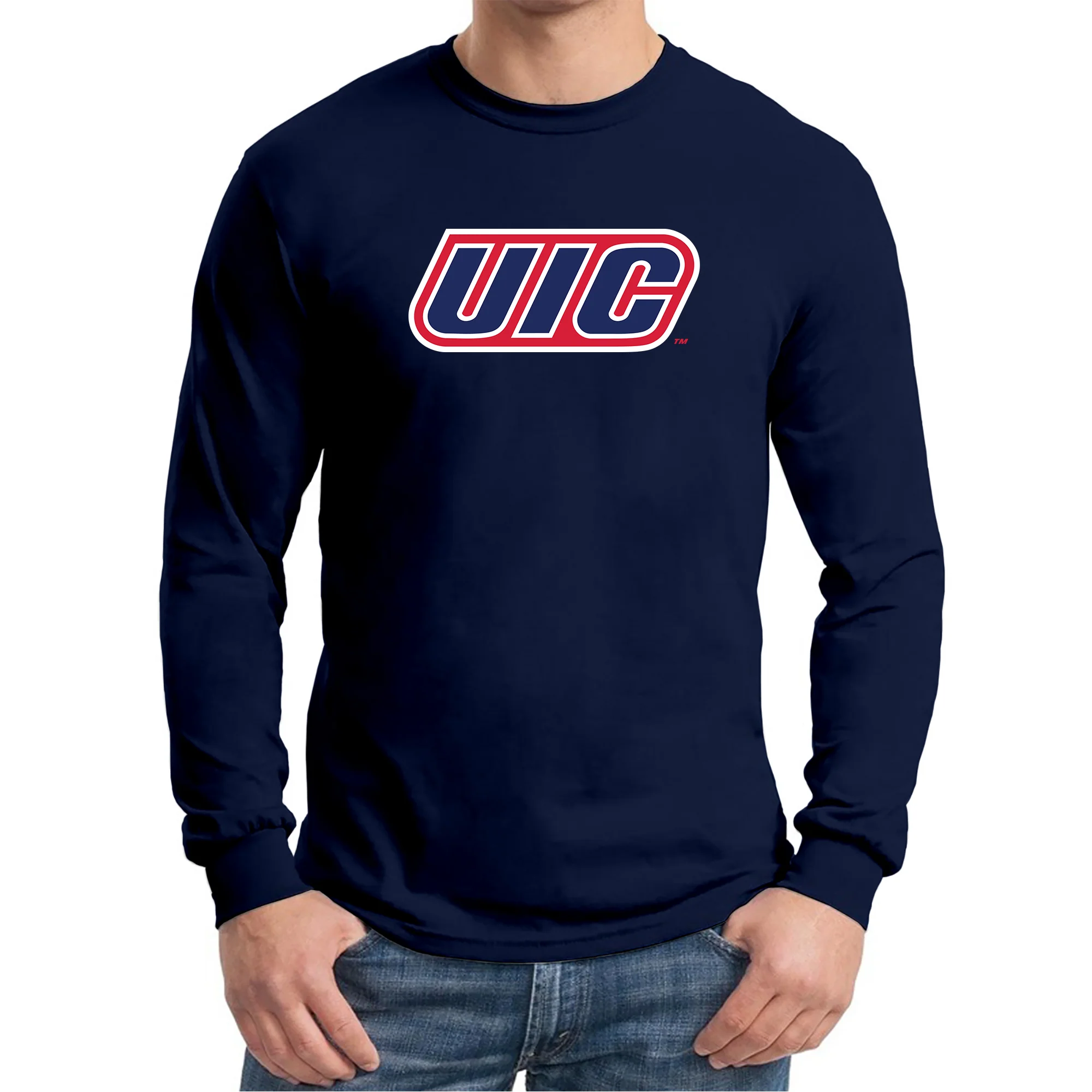 University of Illinois at Chicago Flames Primary Logo Long Sleeve T-Shirt - Navy - Image 3