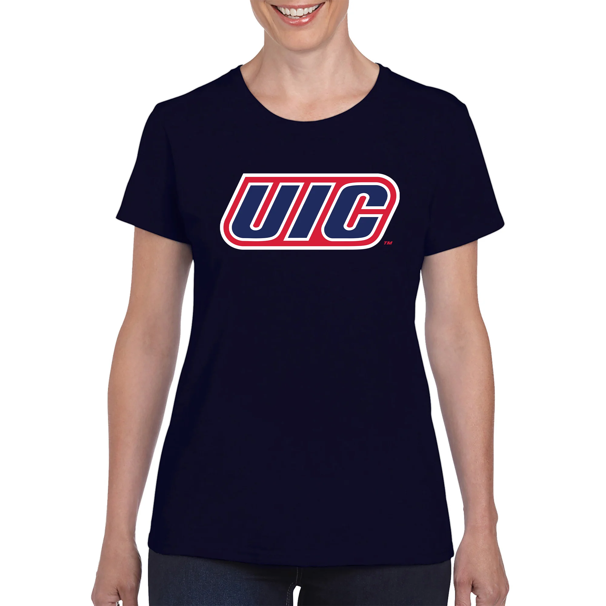 University of Illinois at Chicago Flames Primary Logo Women's T-Shirt - Navy - Image 3