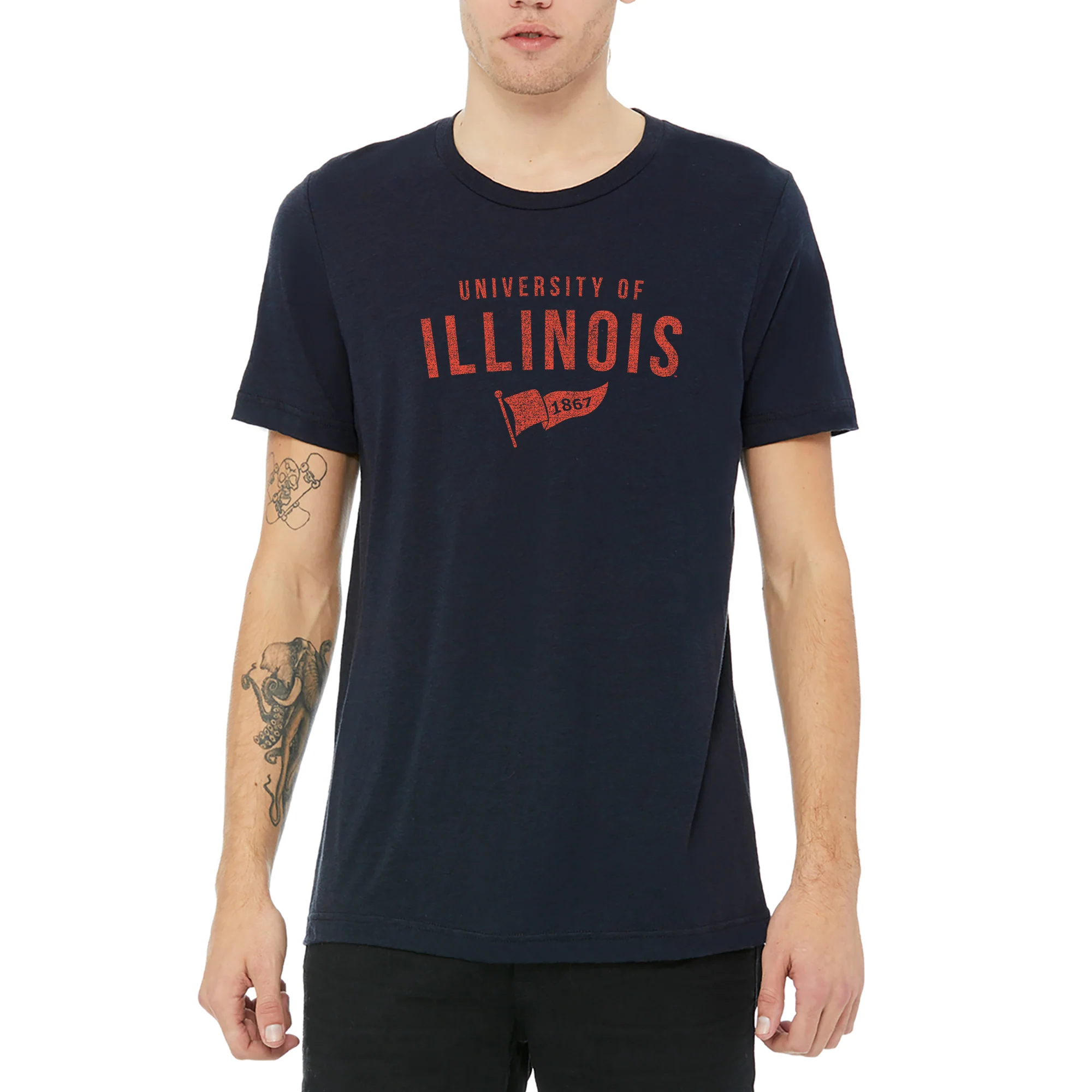 University of Illinois Fighting Illini 1867 Banner Canvas Short Sleeve Triblend T-Shirt - Solid Navy - Image 3