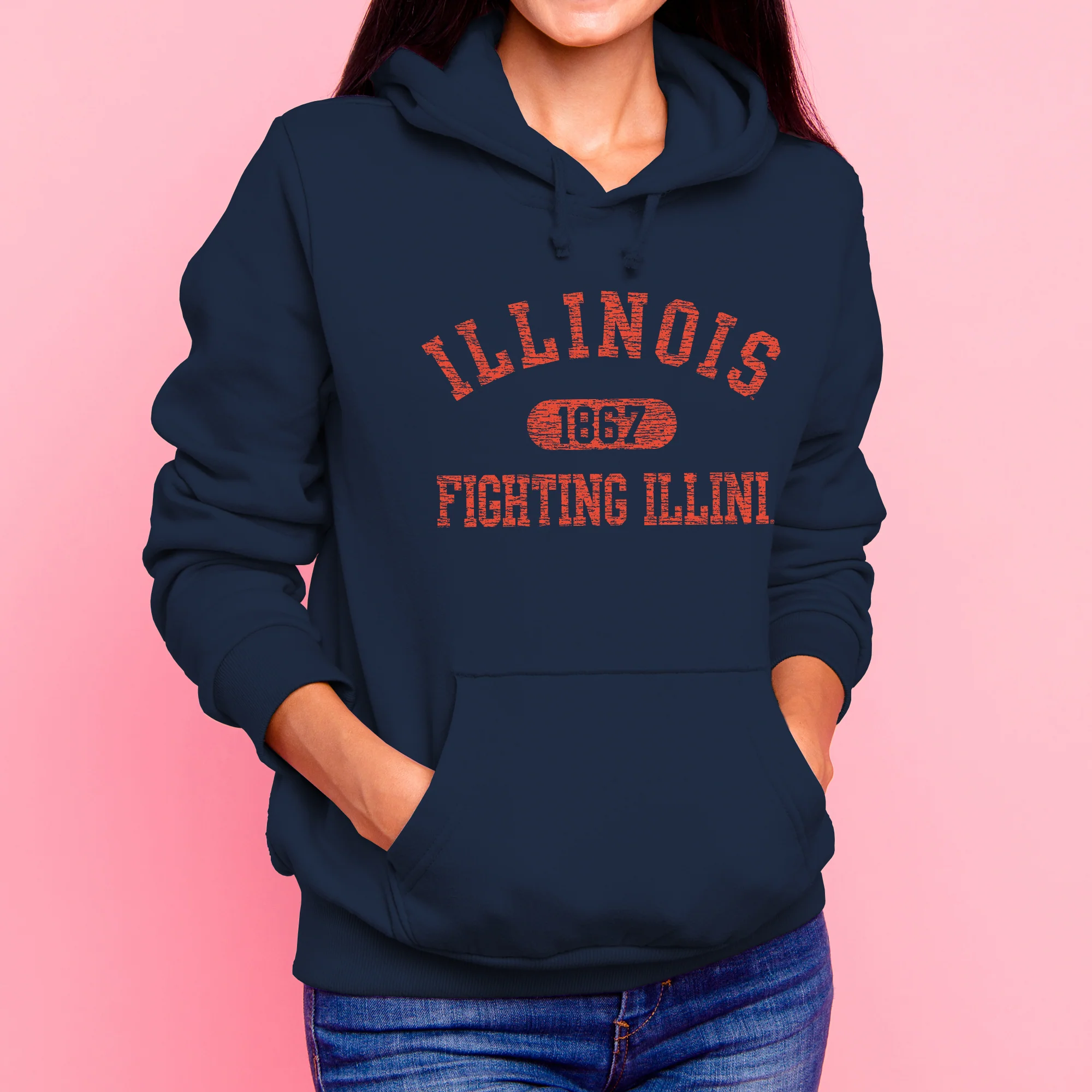 University of Illinois Fighting Illini Athletic Arch Cotton Hoodie - Navy - Image 4