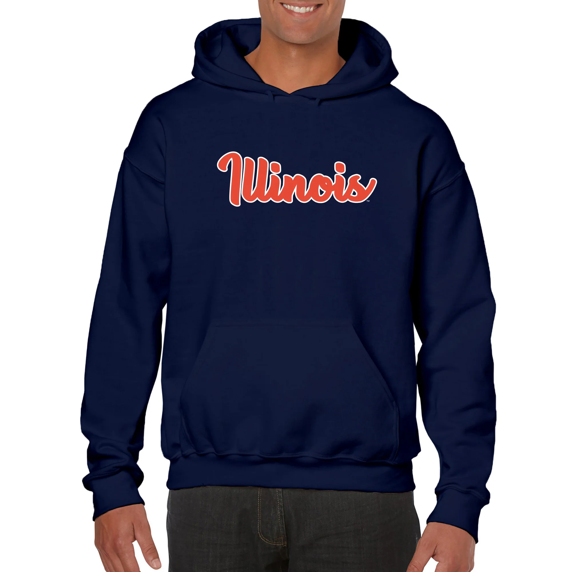 University of Illinois Fighting Illini Basic Script Cotton Hoodie - Navy - Image 3