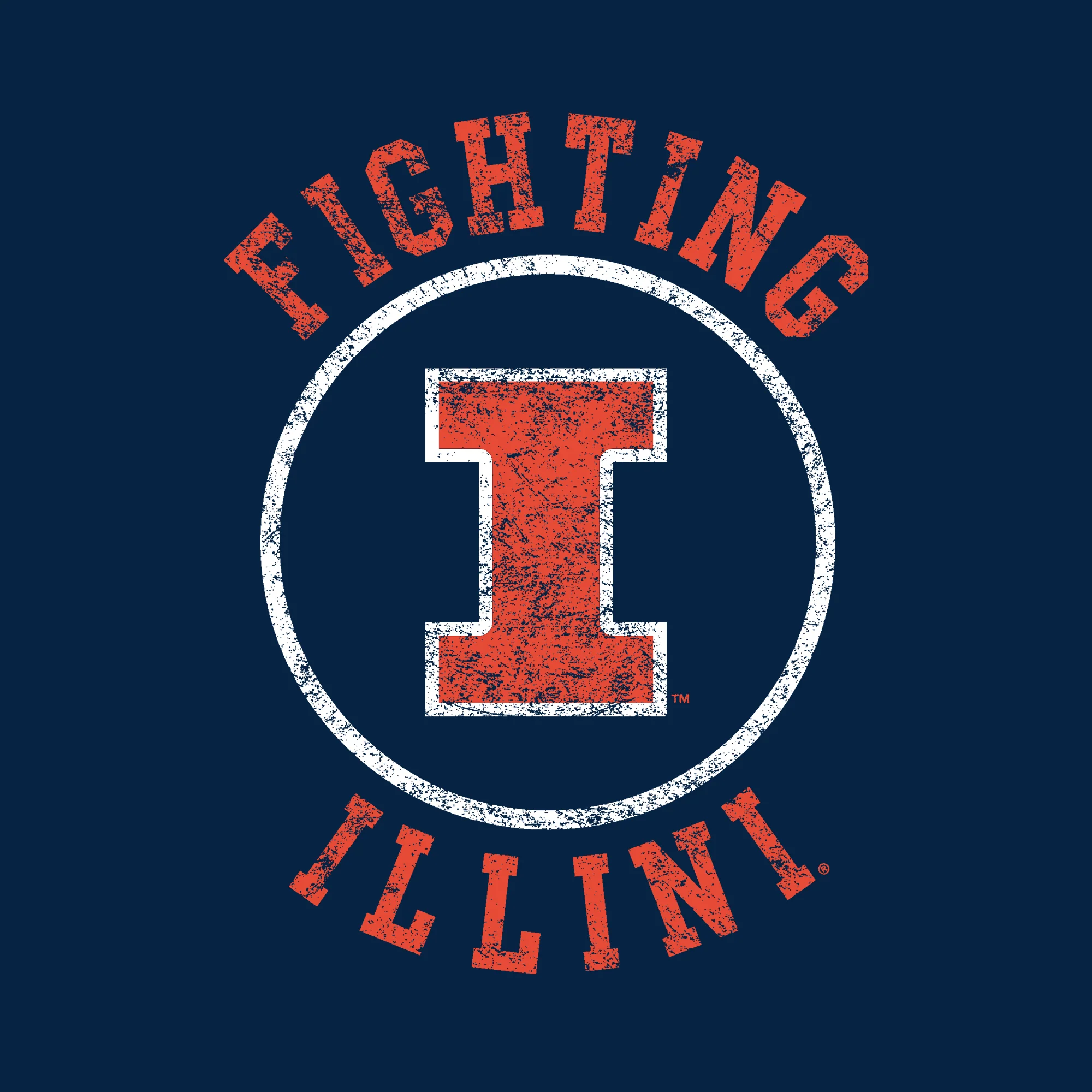 University of Illinois Fighting Illini Distressed Circle Logo Cotton T-Shirt - Navy - Image 2