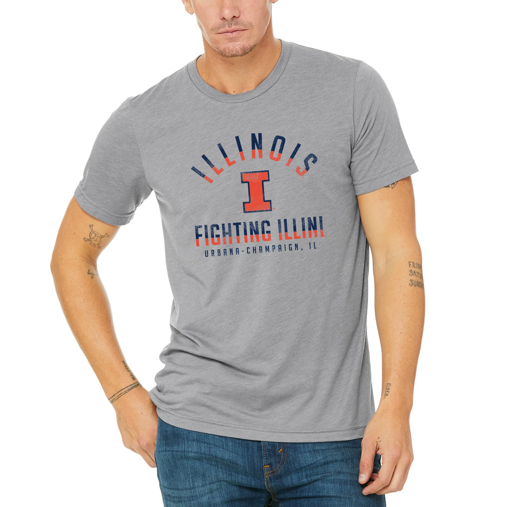 University of Illinois Fighting Illini Division Arch Canvas T-Shirt - Athletic Grey - Image 3