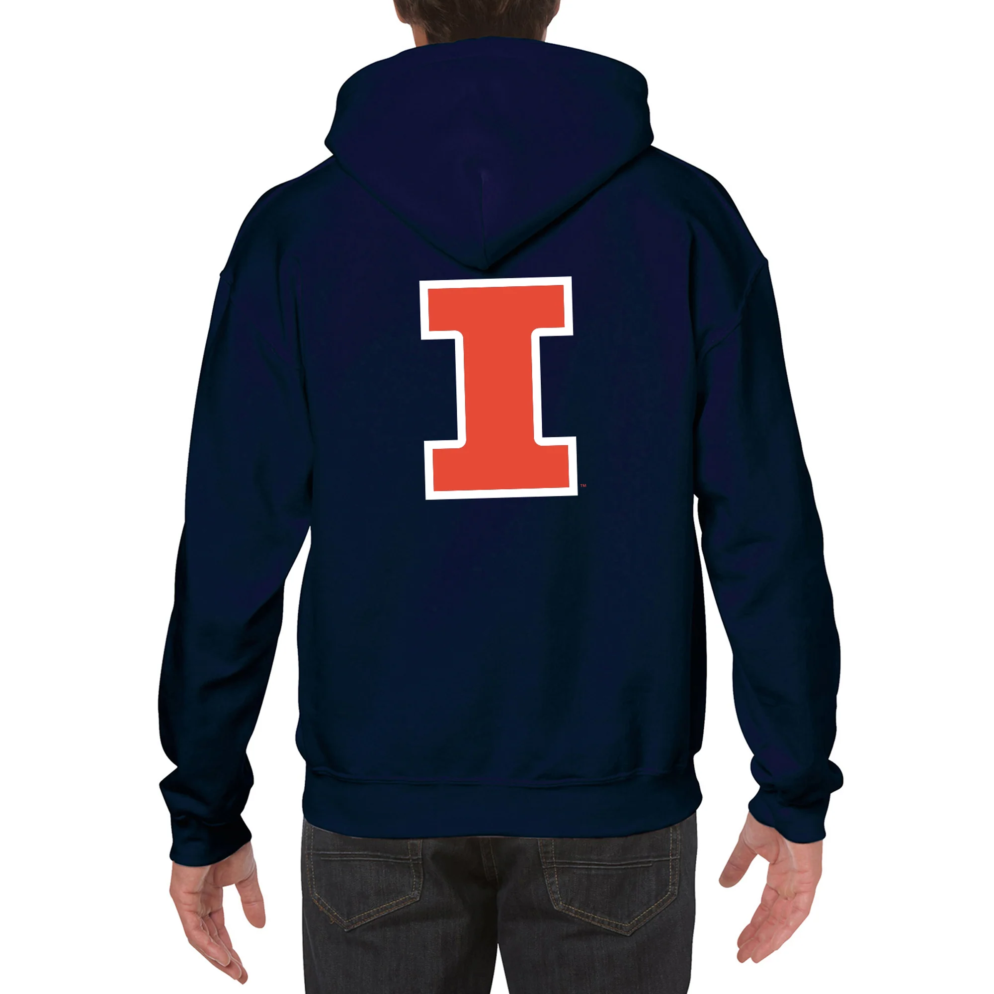 University of Illinois Fighting Illini Front and Back Print Cotton Hoodie - Navy - Image 5