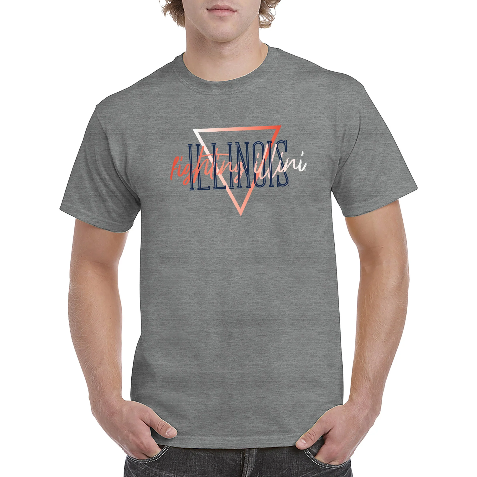 University of Illinois Fighting Illini Gradient Triangle Cotton T-Shirt - Graphite Heather - Image 3