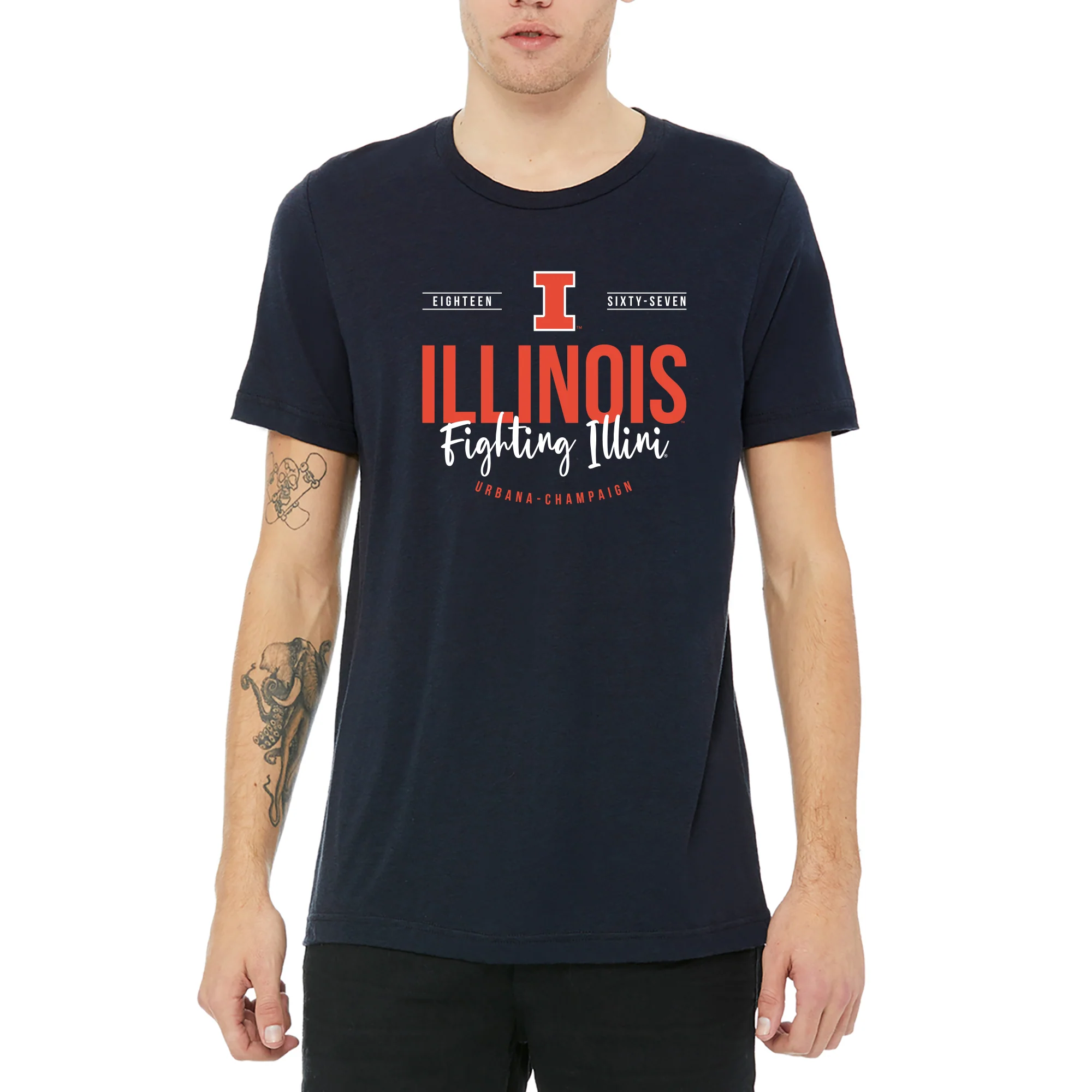 University of Illinois Fighting Illini Harbor Script Canvas Short Sleeve Triblend T-Shirt - Solid Navy - Image 3