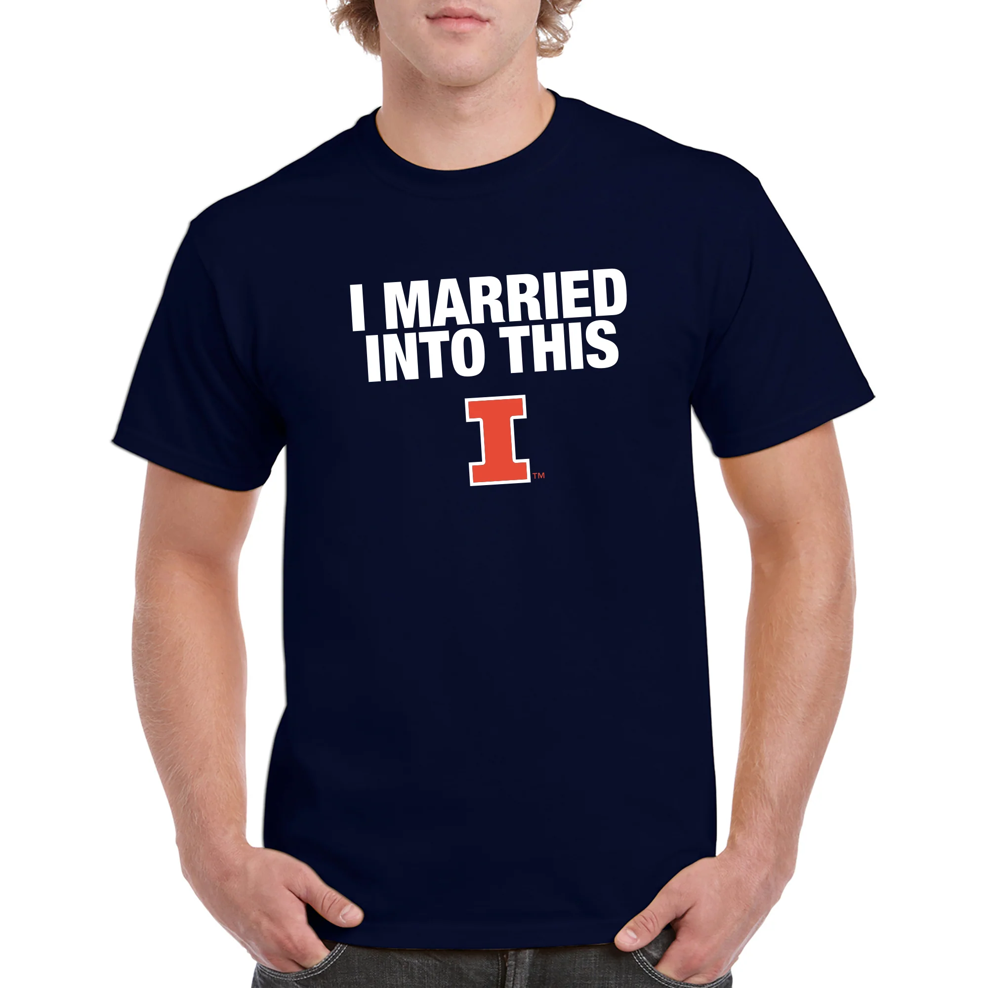 University of Illinois Fighting Illini I Married Into This Short Sleeve T-Shirt - Navy - Image 3