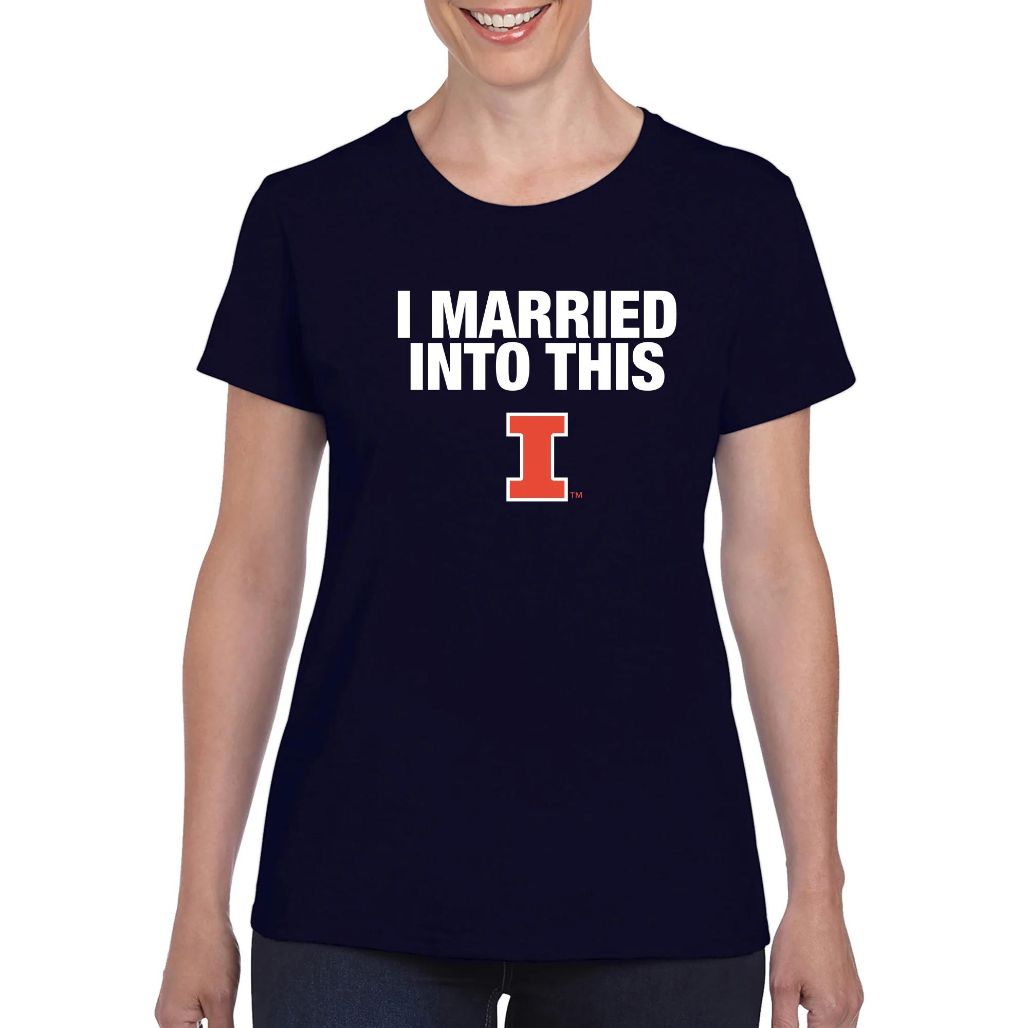 University of Illinois Fighting Illini I Married Into This Women's Short Sleeve T-Shirt - Navy - Image 3