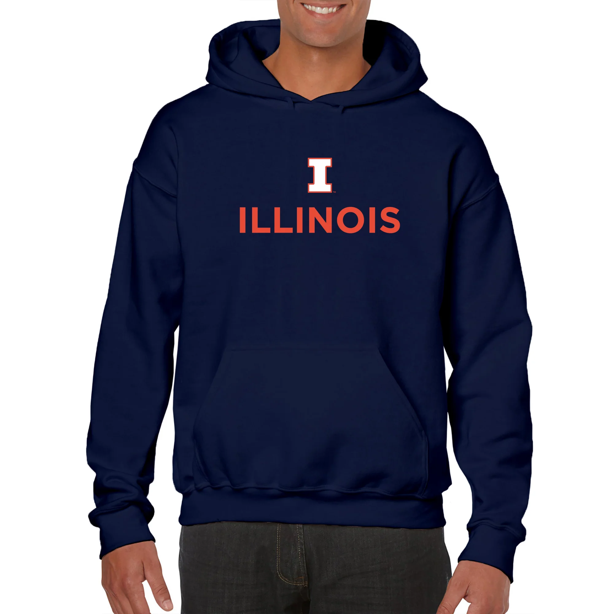 University of Illinois Fighting Illini Institutional Logo Cotton Hoodie - Navy - Image 3