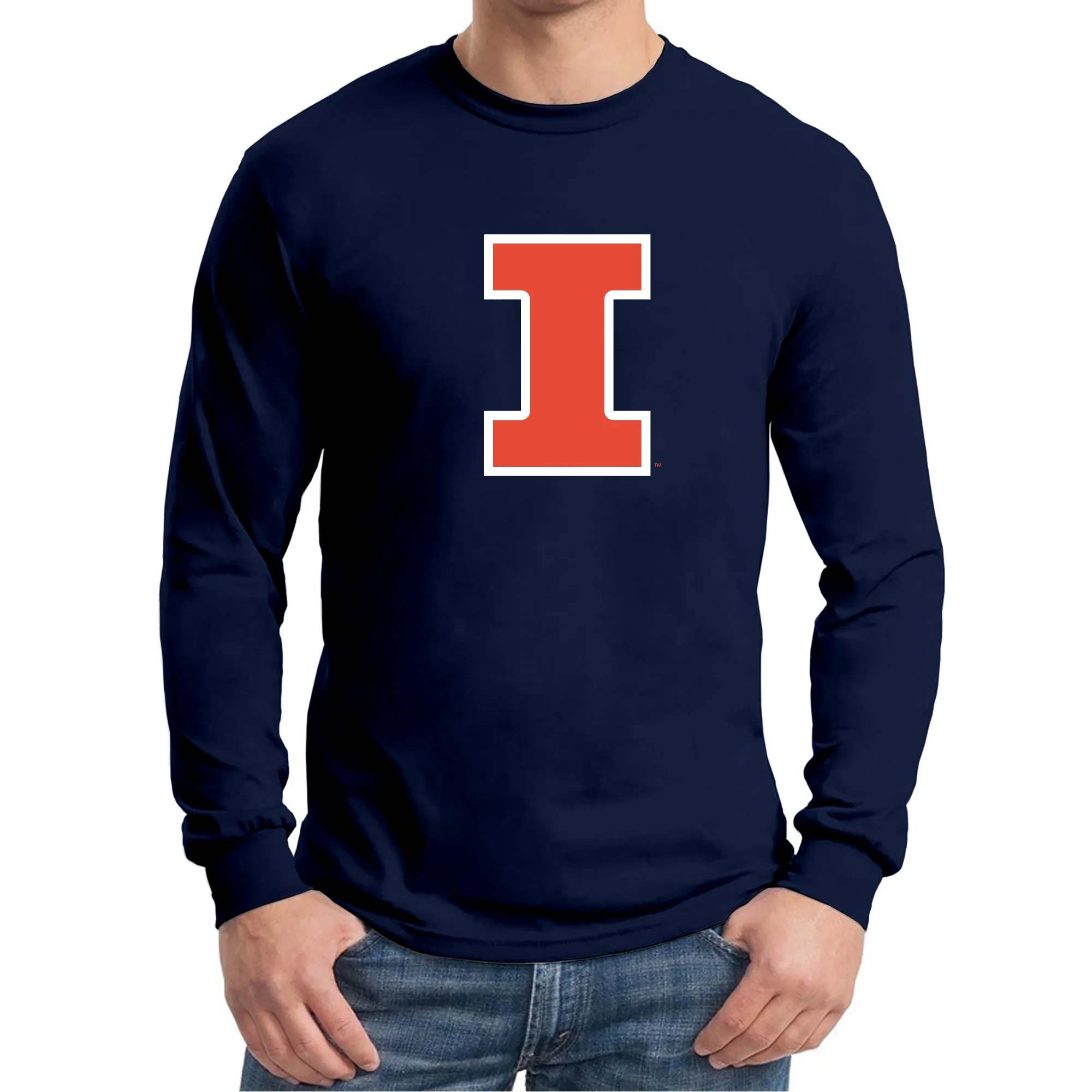 University of Illinois Fighting Illini Primary Logo Cotton Long Sleeve T-Shirt - Navy - Image 4