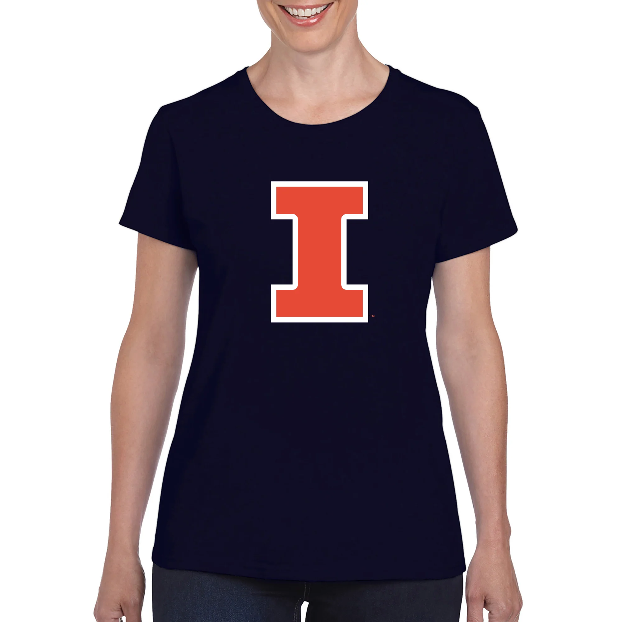University of Illinois Fighting Illini Primary Logo Cotton Womens T-Shirt - Navy - Image 3