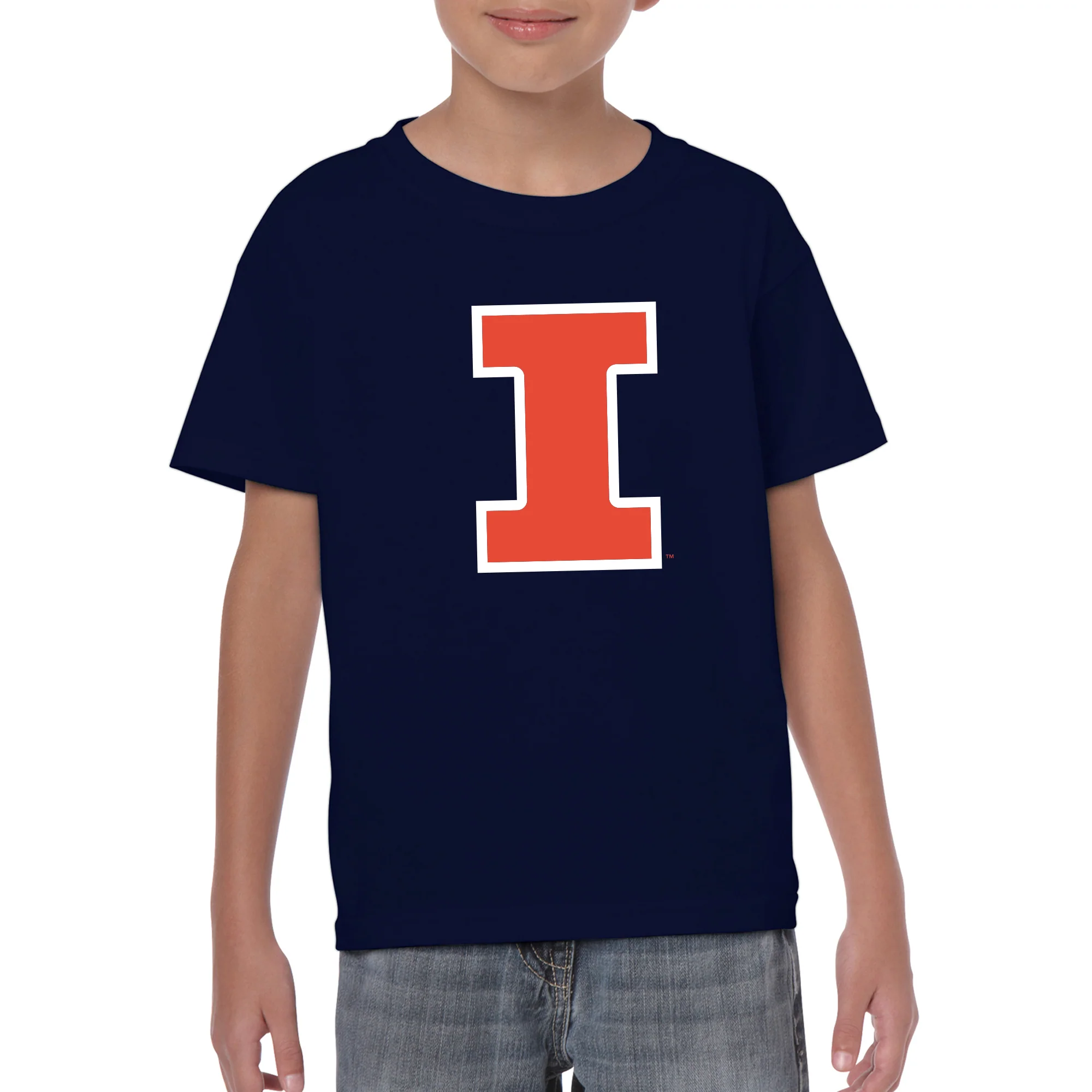 University of Illinois Fighting Illini Primary Logo Cotton Youth T-Shirt - Navy - Image 3