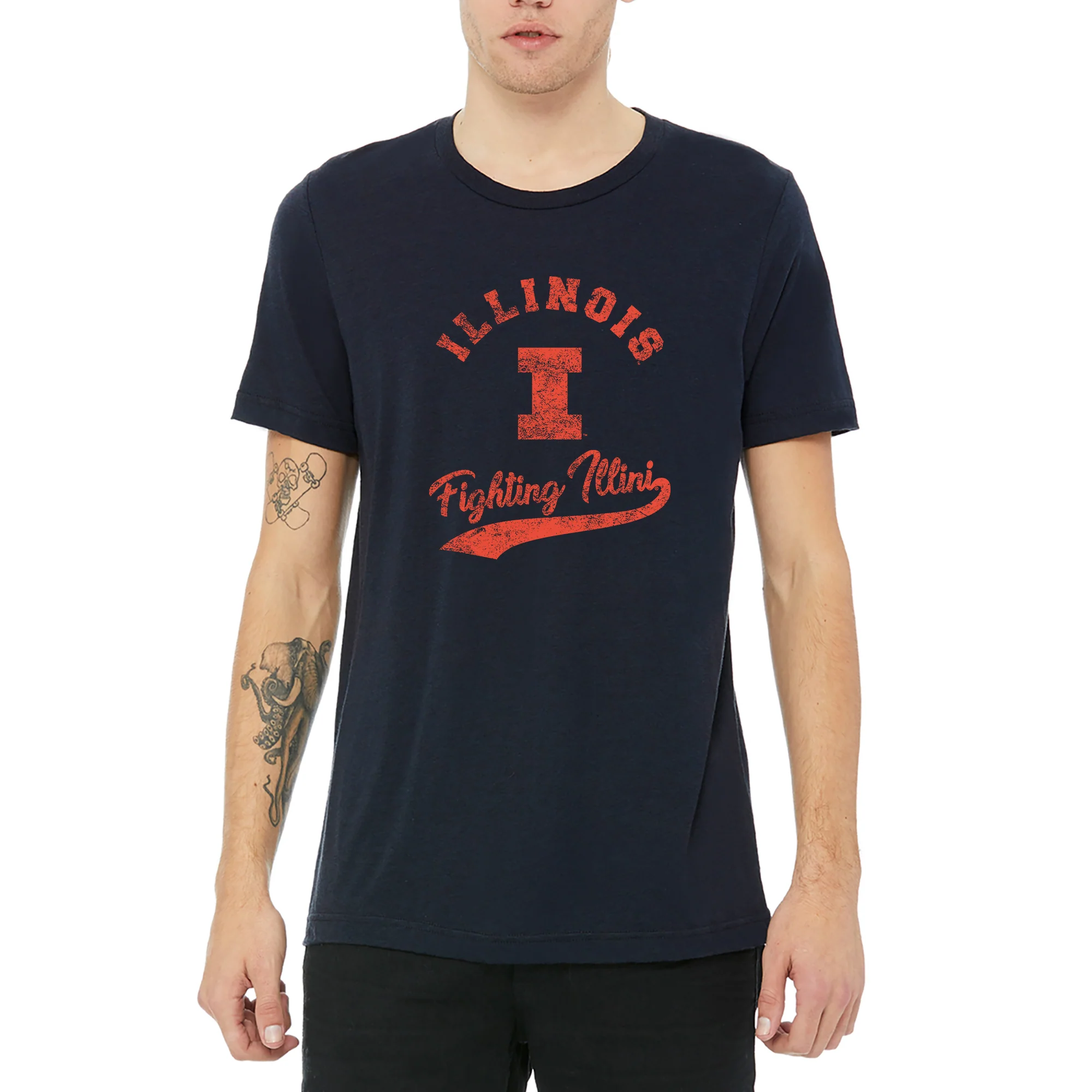 University of Illinois Fighting Illini Retro Script Canvas T-Shirt - Solid Navy - Image 3