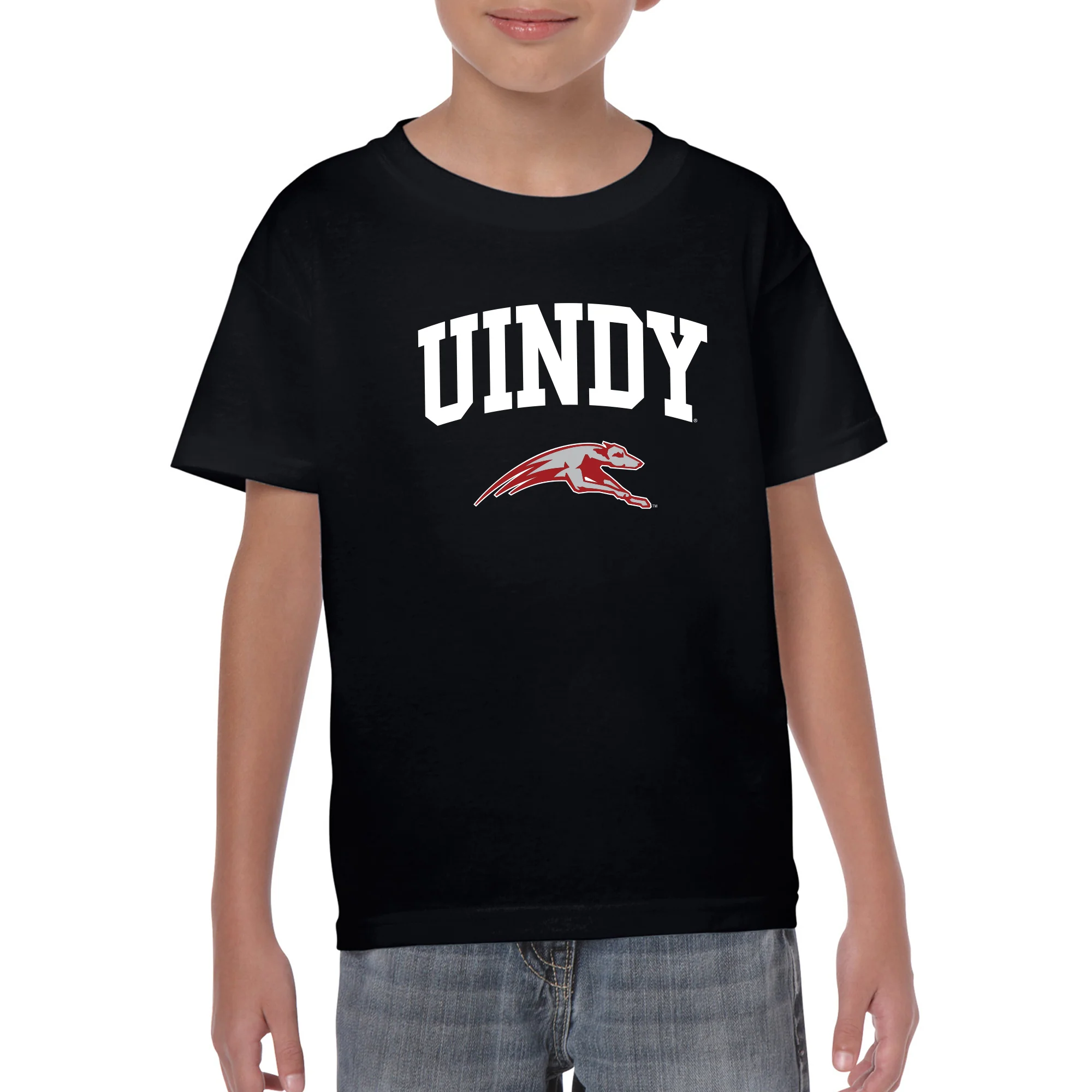 University of Indianapolis Greyhounds Arch Logo Cotton Youth T-Shirt - Black - Image 3