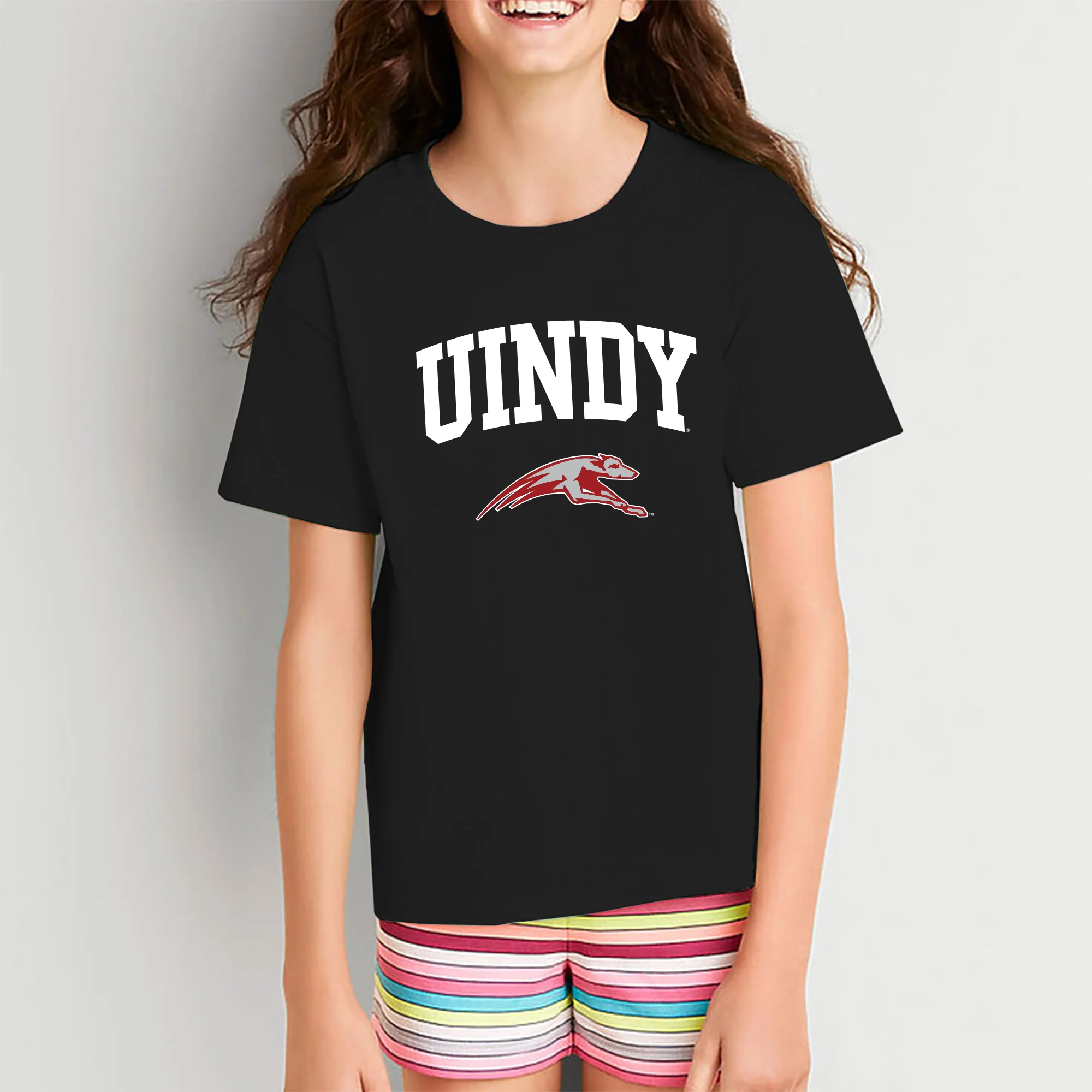 University of Indianapolis Greyhounds Arch Logo Cotton Youth T-Shirt - Black - Image 4