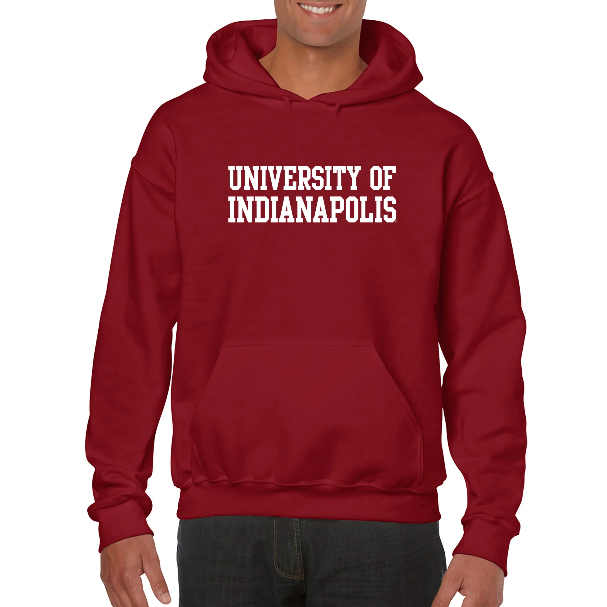 University of Indianapolis Greyhounds Basic Block Cotton Hoodie - Cardinal - Image 3