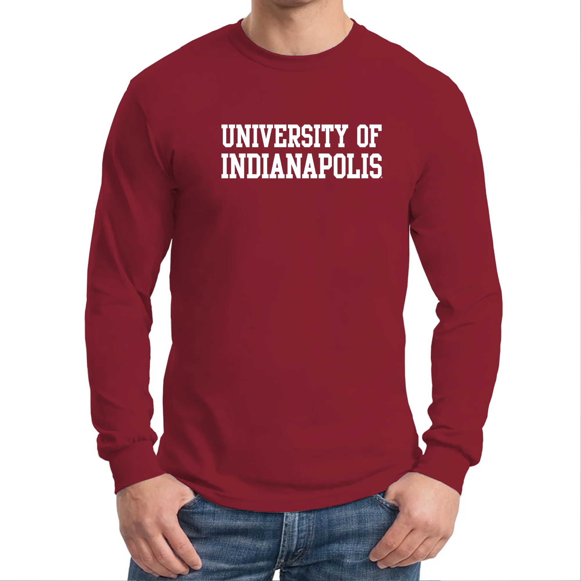 University of Indianapolis Greyhounds Basic Block Cotton Long Sleeve T-Shirt - Cardinal - Image 3