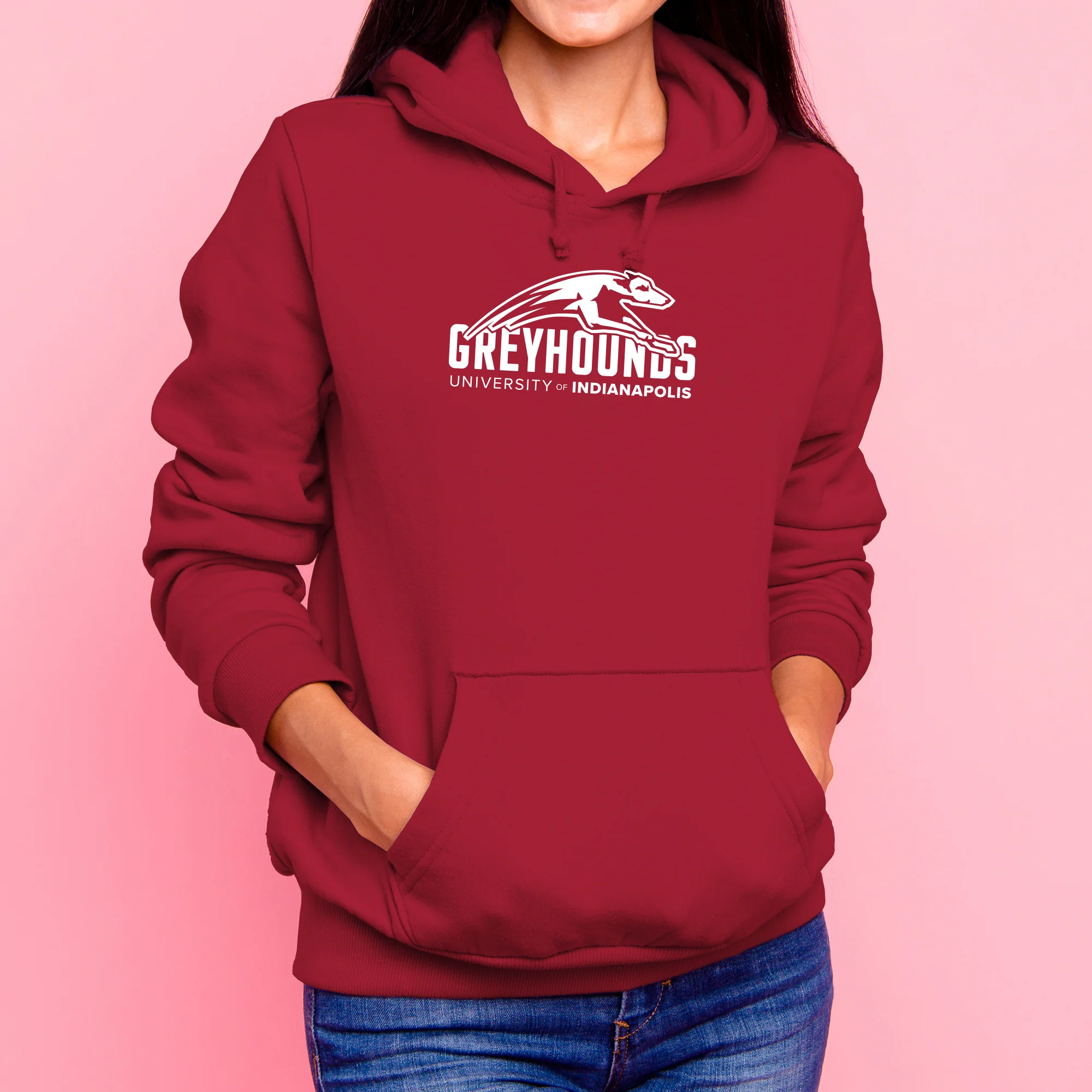 University of Indianapolis Greyhounds Primary Logo Cotton Hoodie - Cardinal - Image 4