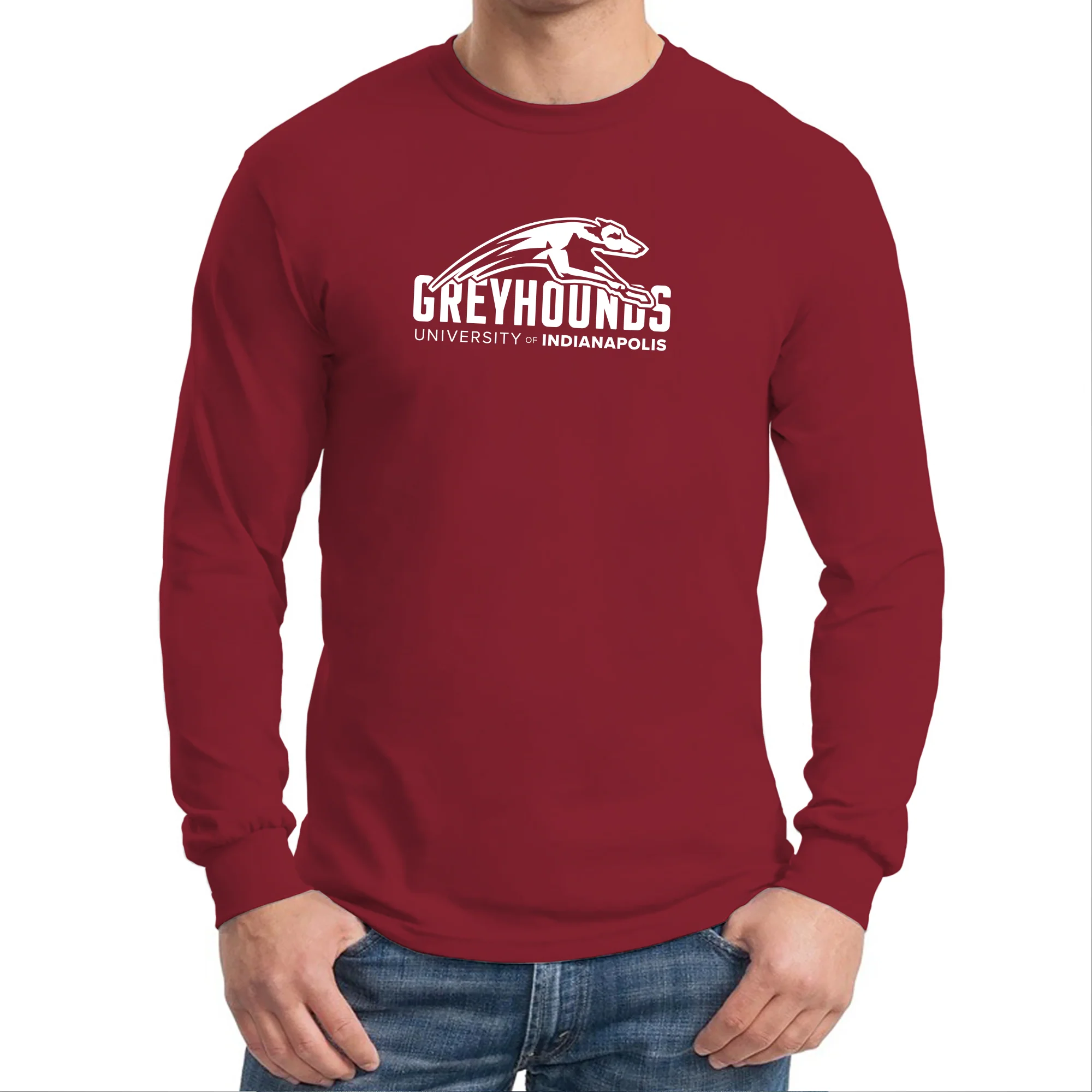 University of Indianapolis Greyhounds Primary Logo Cotton Long Sleeve T-Shirt - Cardinal - Image 3