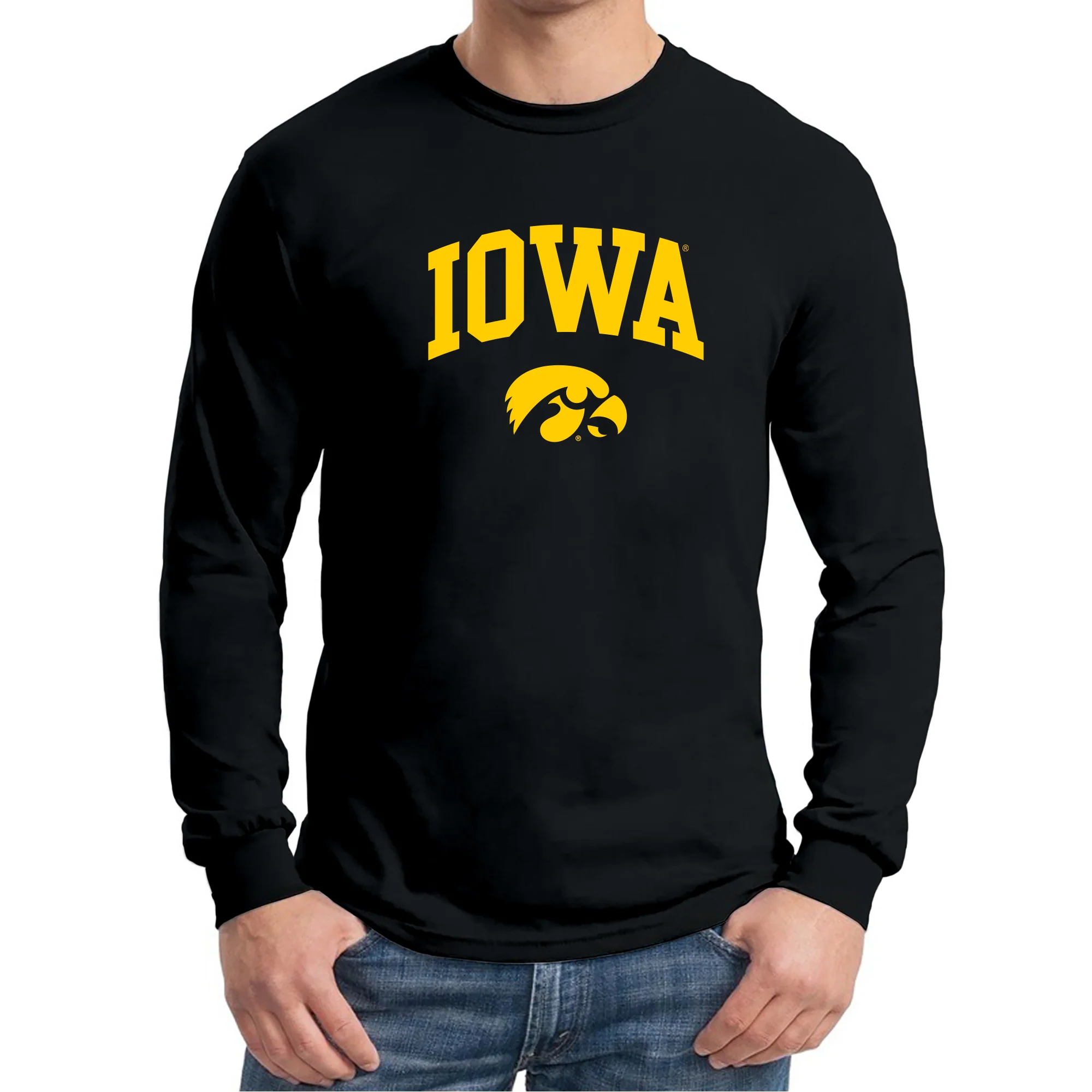 University of Iowa Hawkeyes Arch Logo Cotton Long Sleeve T Shirt - Black - Image 3