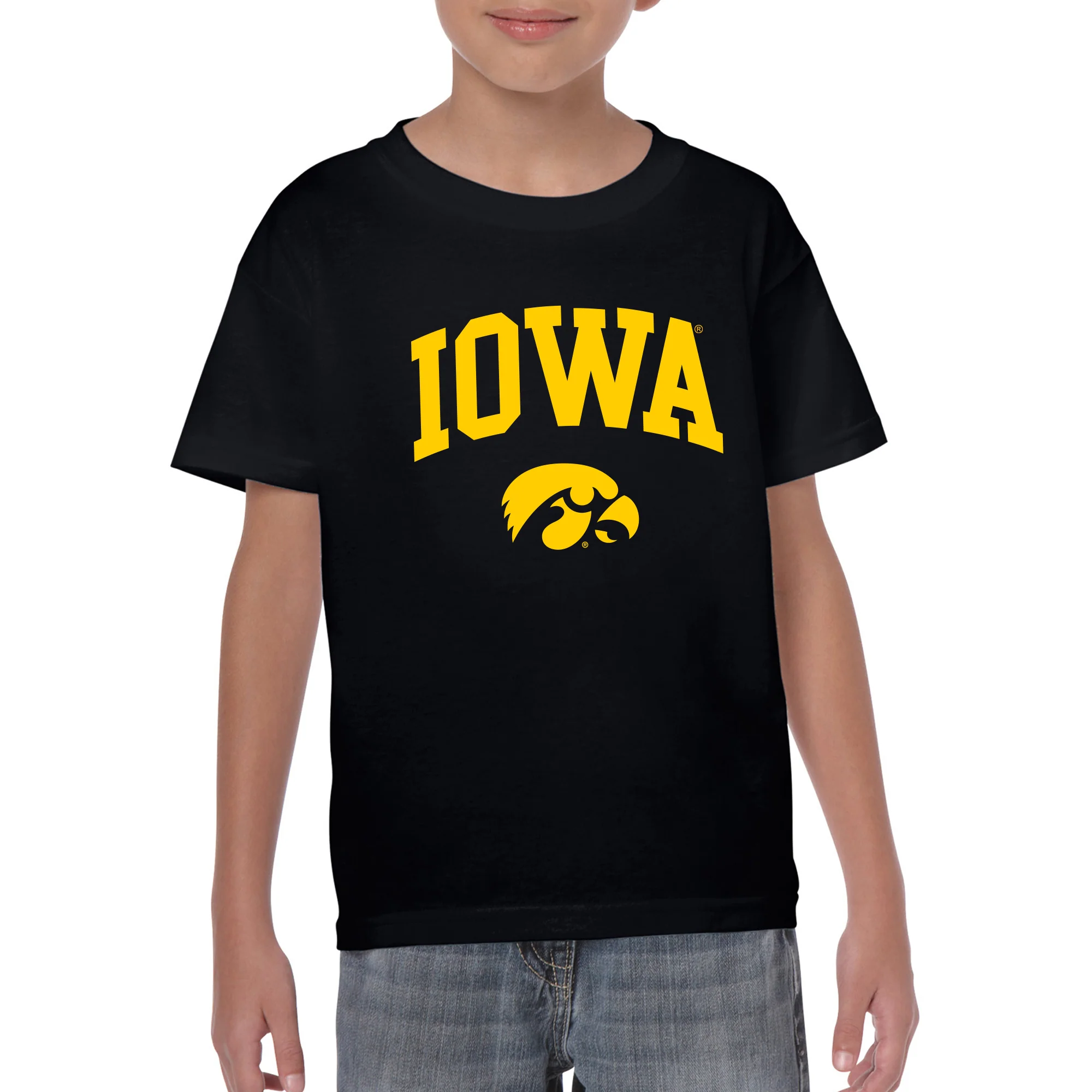 University of Iowa Arch Logo Heavy Cotton Youth Short Sleeve T-Shirt - Black - Image 3