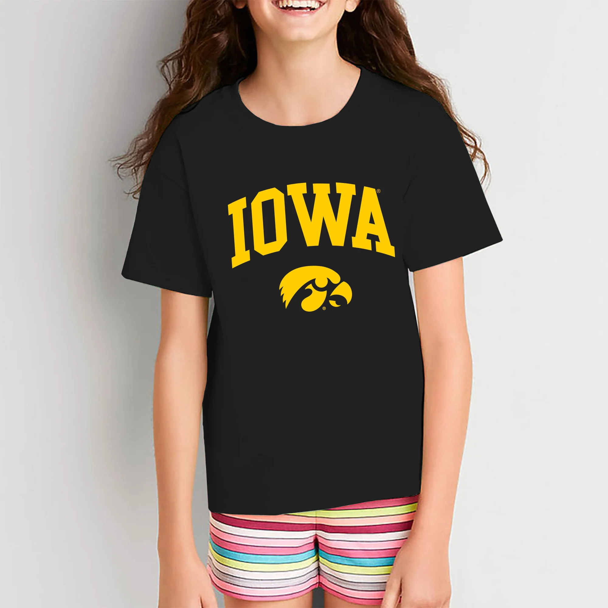 University of Iowa Arch Logo Heavy Cotton Youth Short Sleeve T-Shirt - Black - Image 4