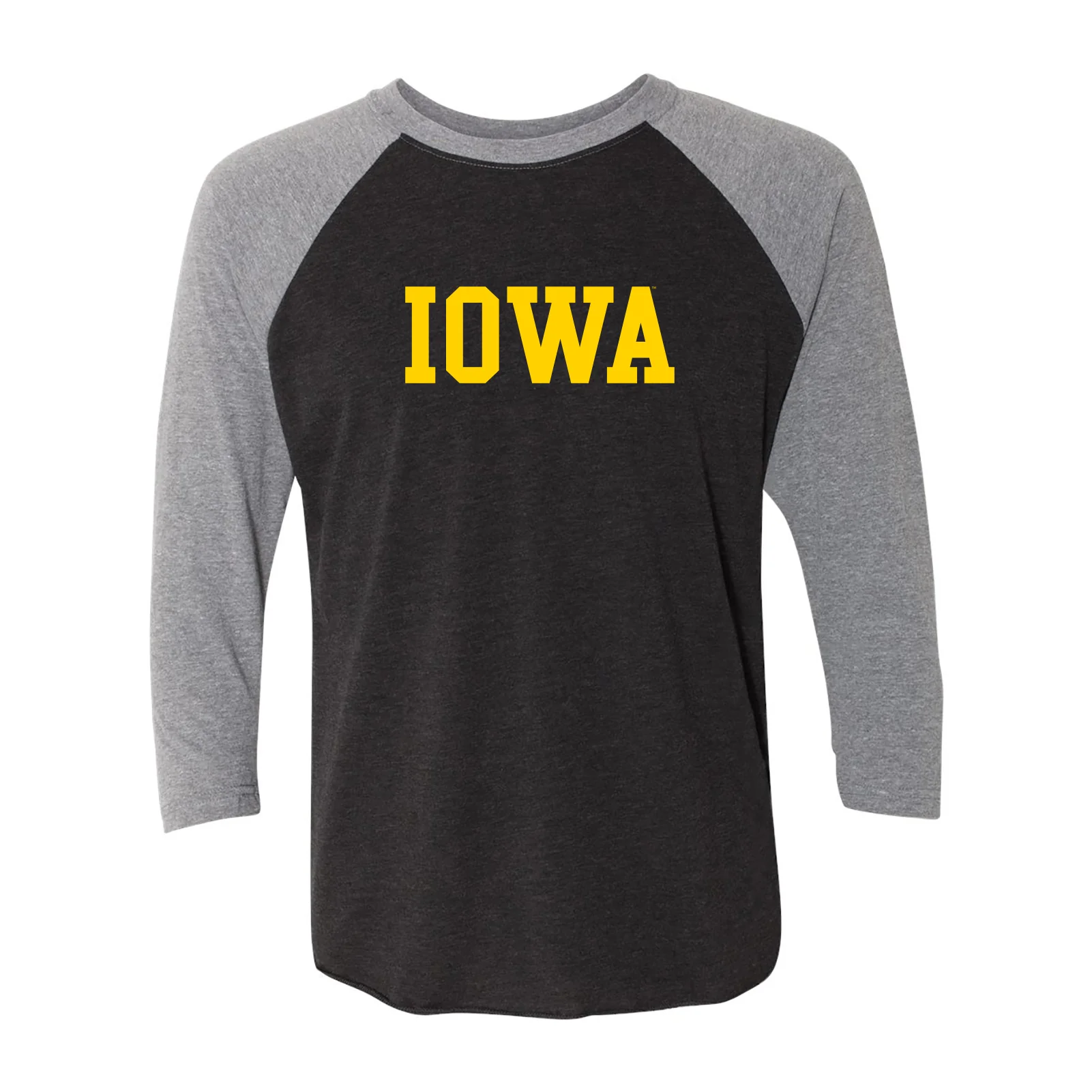 University of Iowa Hawkeyes Basic Block Raglan T Shirt - Vintage Black/Premium Heather