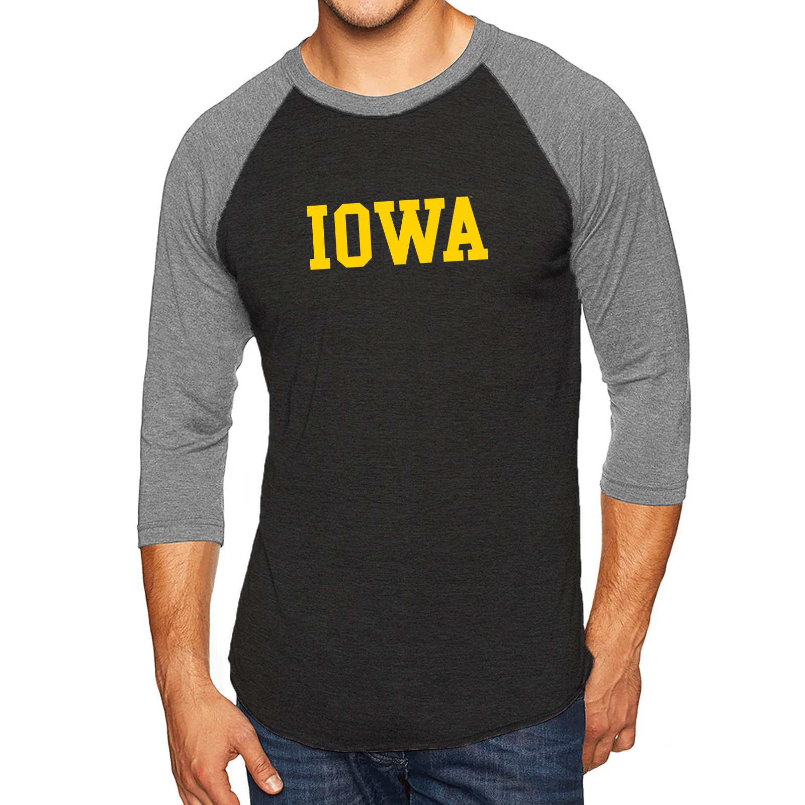 University of Iowa Hawkeyes Basic Block Raglan T Shirt - Vintage Black/Premium Heather - Image 3