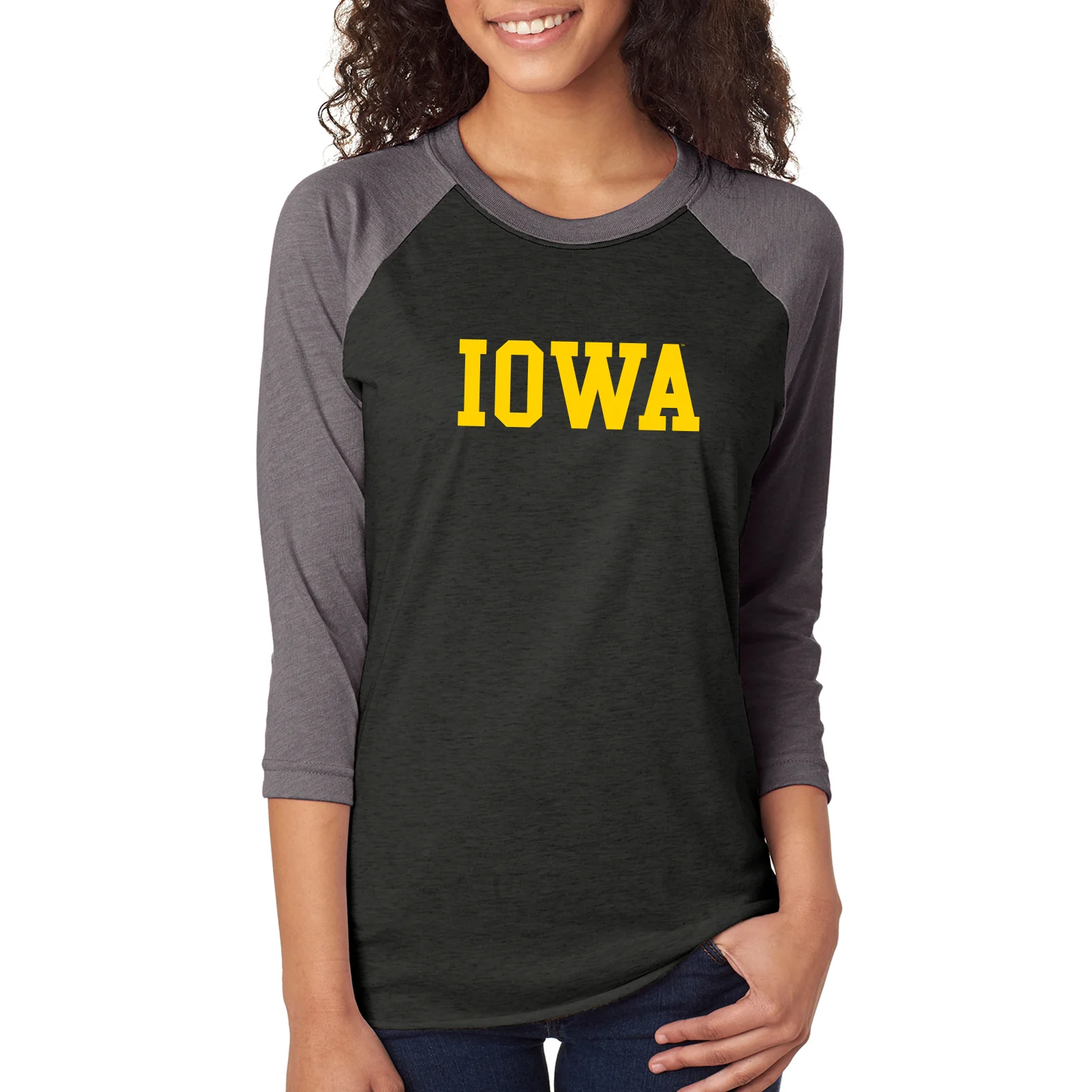 University of Iowa Hawkeyes Basic Block Raglan T Shirt - Vintage Black/Premium Heather - Image 4