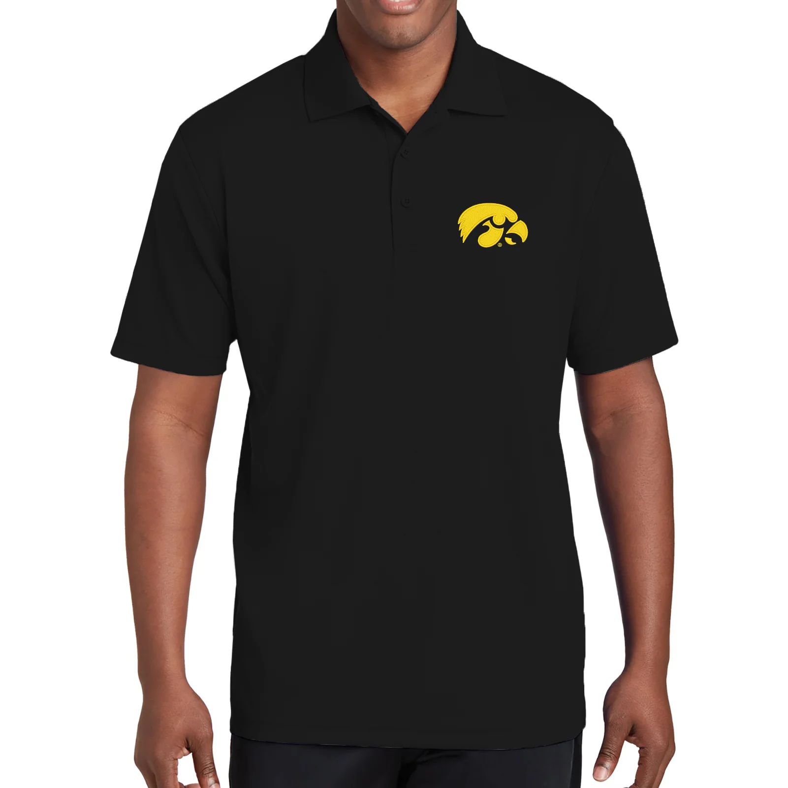 University of Iowa Hawkeye Logo Left Chest RacerMesh Polo - Black - Image 3