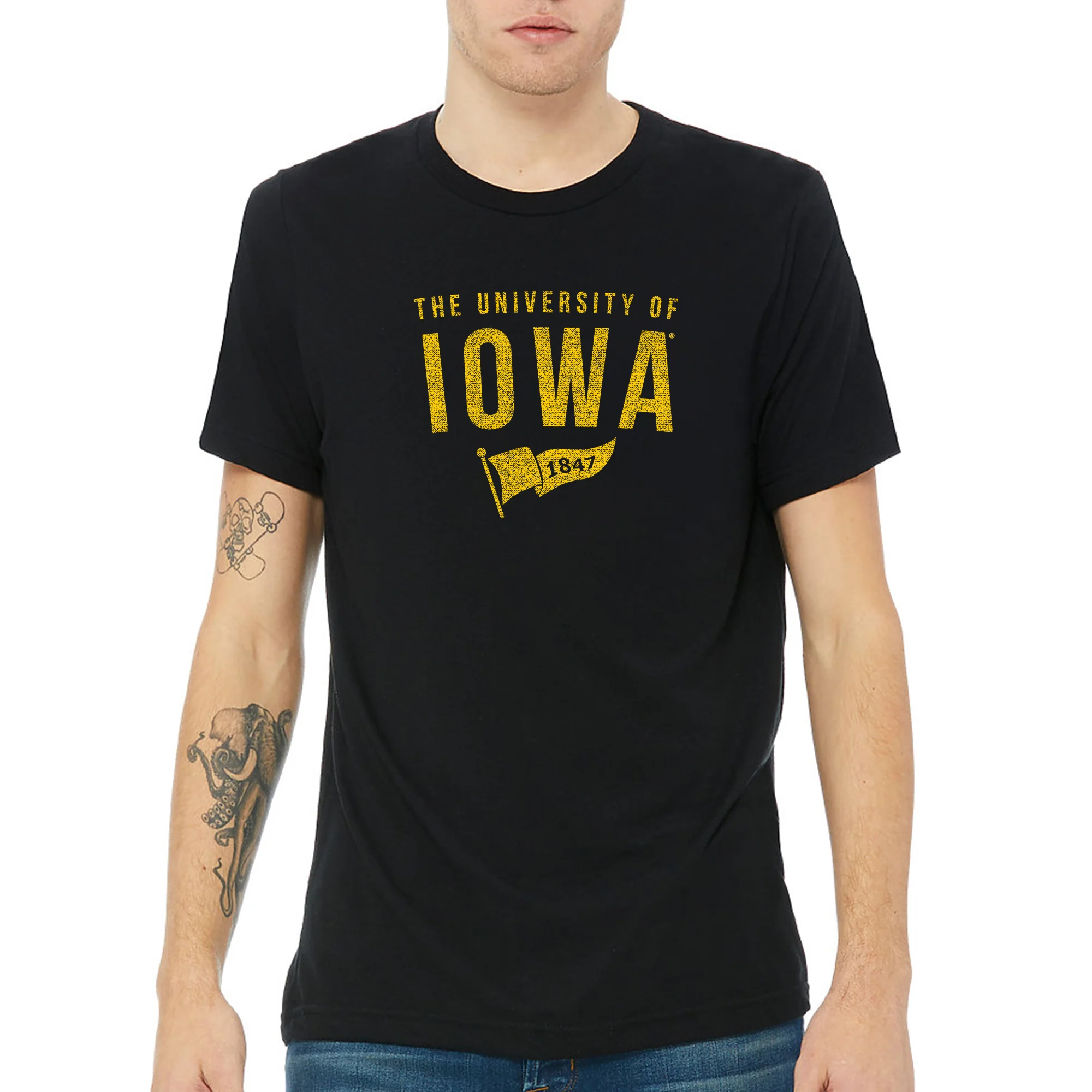 University of Iowa Hawkeyes 1847 Banner Canvas Short Sleeve Triblend T-Shirt - Solid Black - Image 3