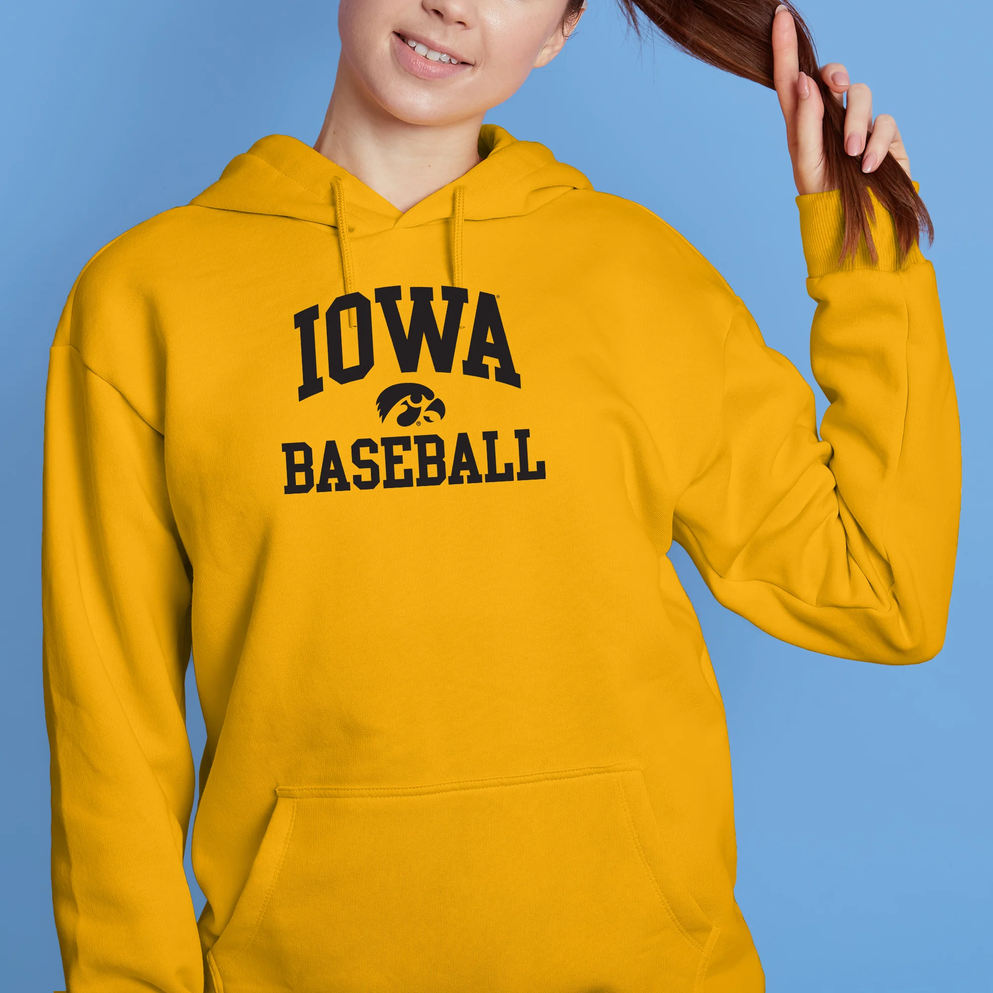 University Of Iowa Hawkeyes Arch Logo Baseball Hoodie - Gold - Image 4