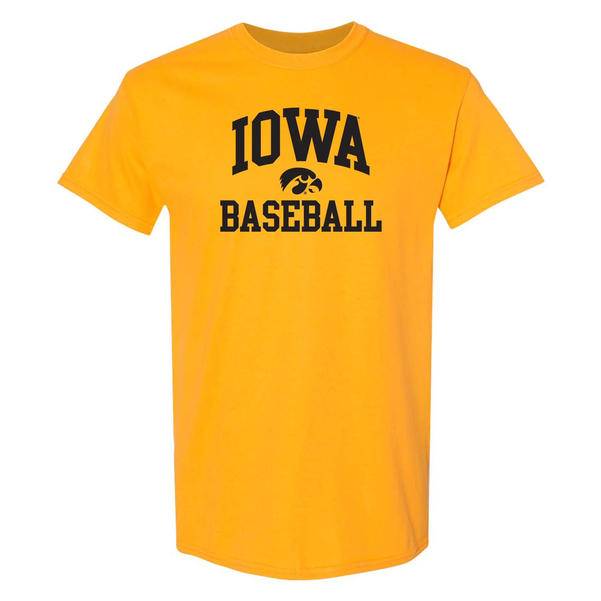 University of Iowa Hawkeyes Arch Logo Baseball Short Sleeve T Shirt - Gold
