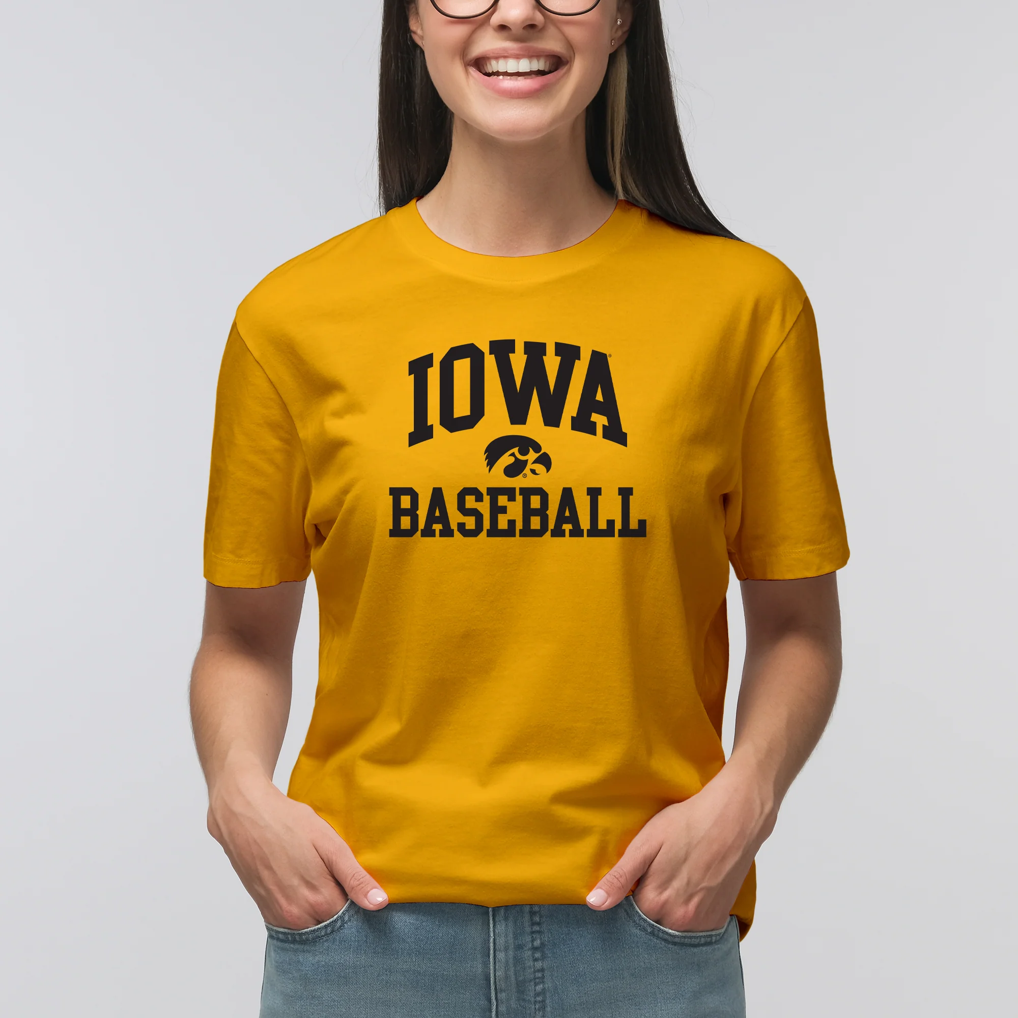University of Iowa Hawkeyes Arch Logo Baseball Short Sleeve T Shirt - Gold - Image 4