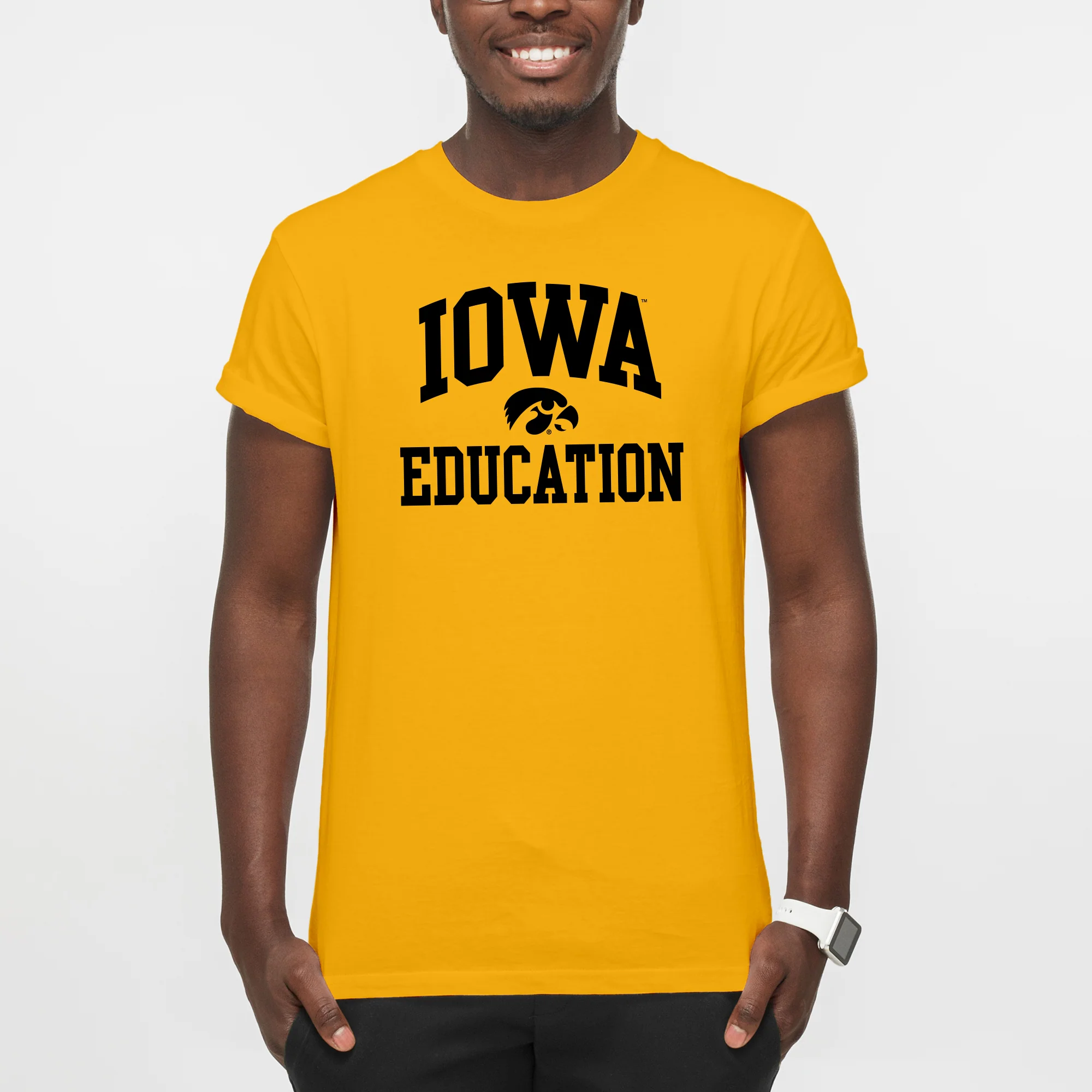 University of Iowa Hawkeyes Arch Logo Education Short Sleeve T Shirt - Gold - Image 3