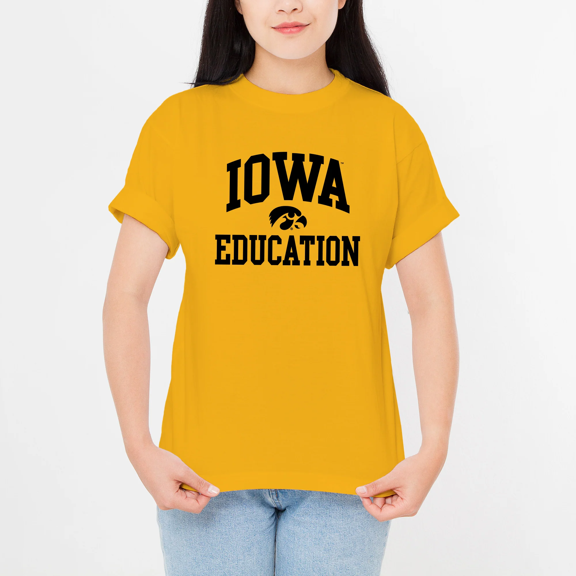 University of Iowa Hawkeyes Arch Logo Education Short Sleeve T Shirt - Gold - Image 4