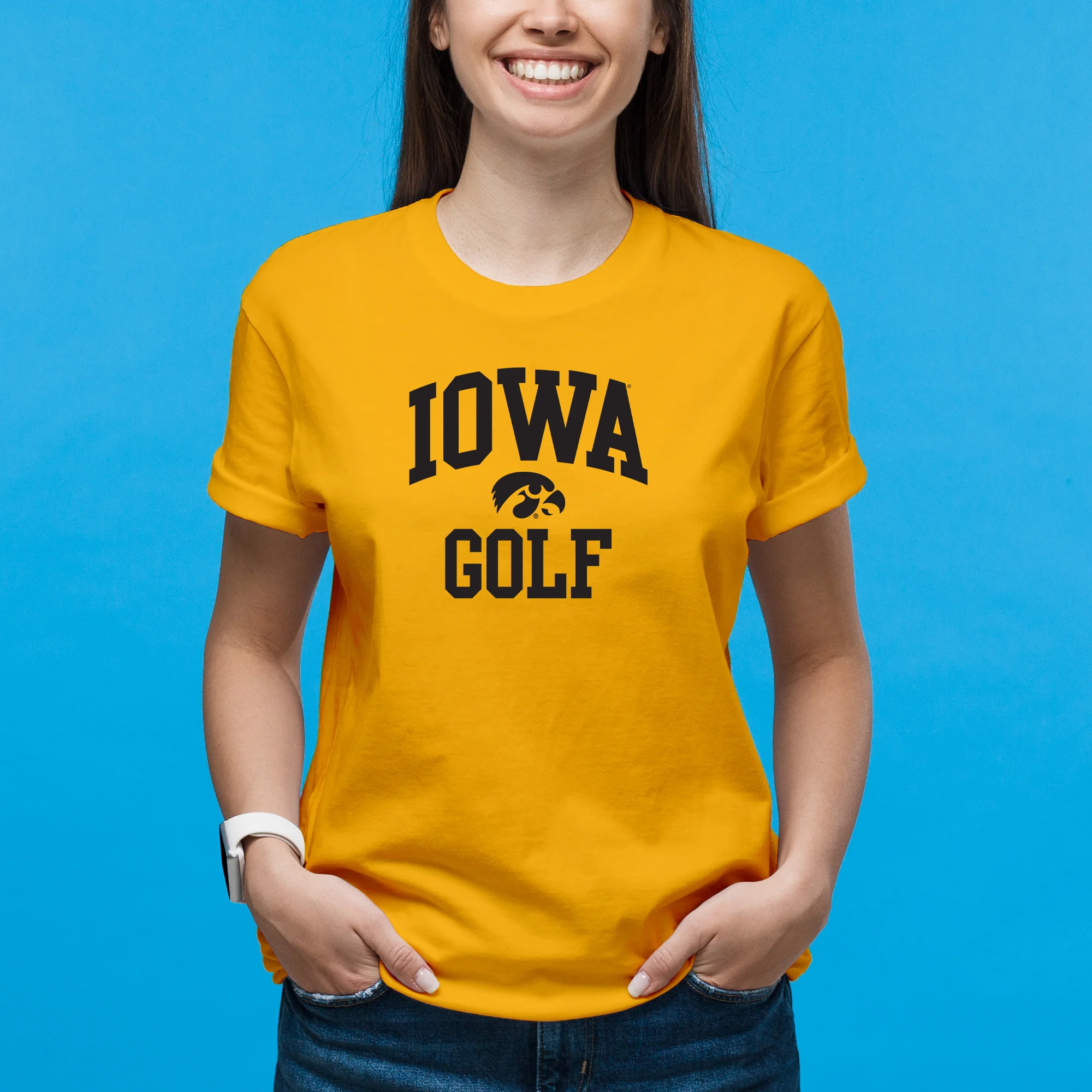 University of Iowa Hawkeyes Arch Logo Golf Short Sleeve T Shirt - Gold - Image 3