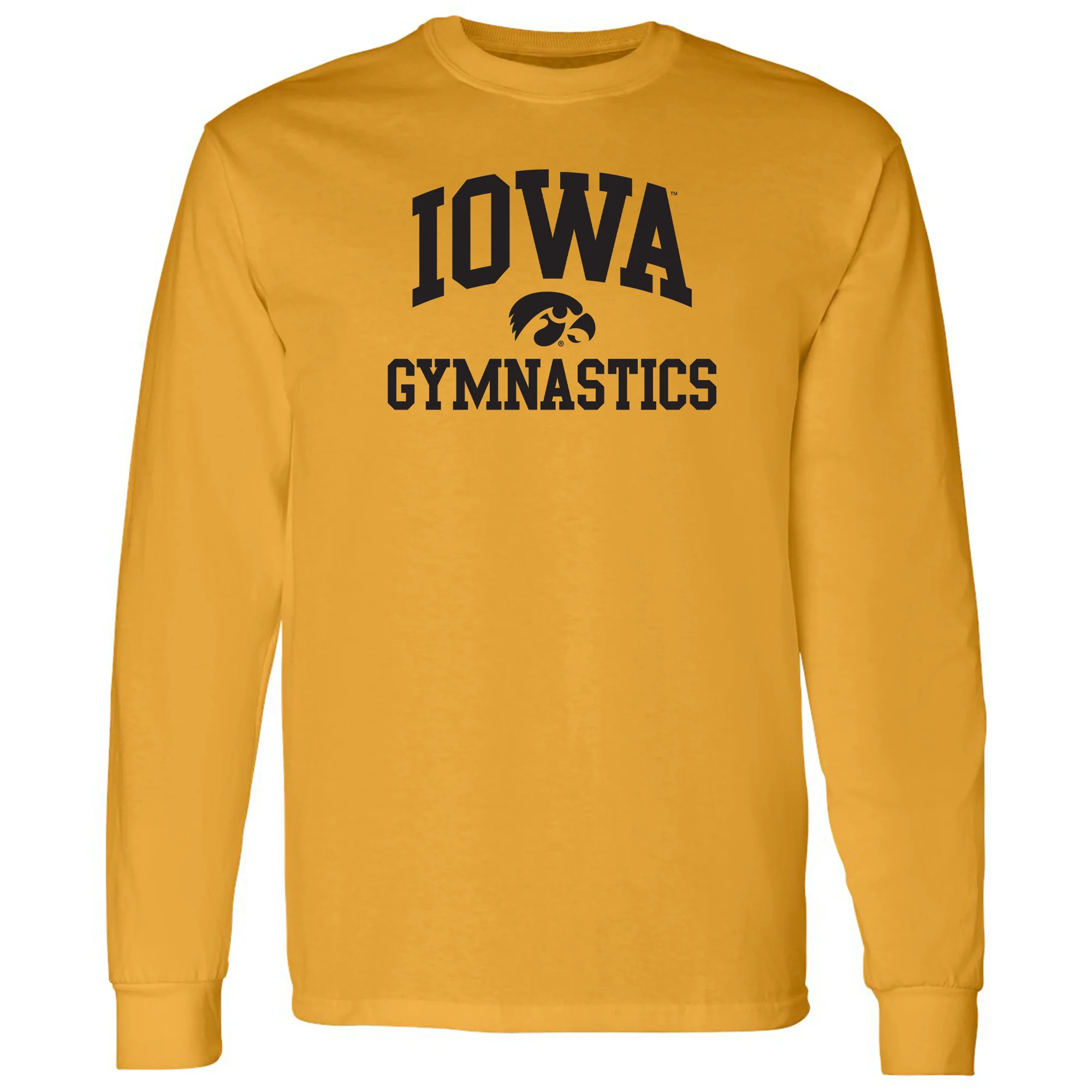 University of Iowa Hawkeyes Arch Logo Gymnastics Long Sleeve T Shirt- Gold