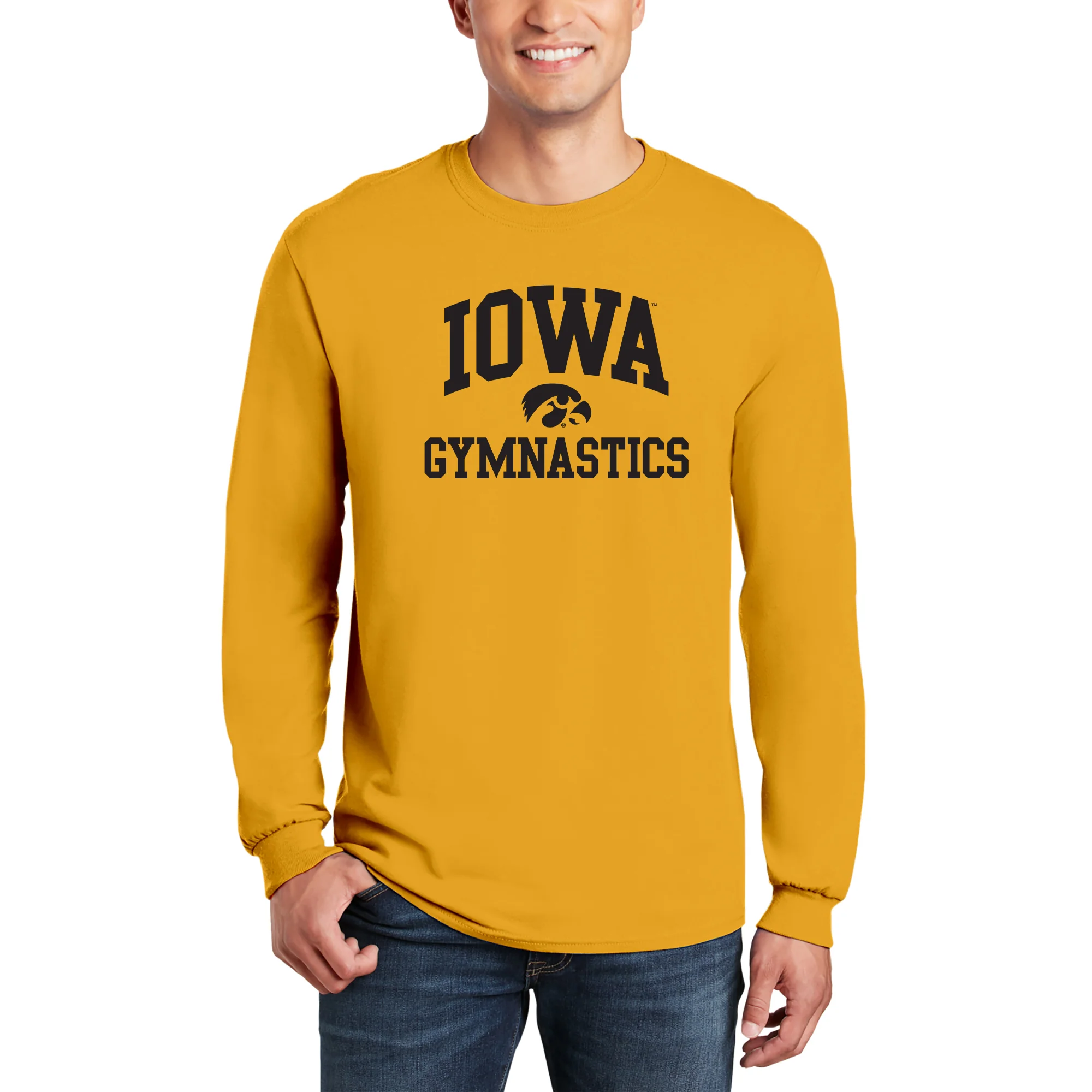 University of Iowa Hawkeyes Arch Logo Gymnastics Long Sleeve T Shirt- Gold - Image 3