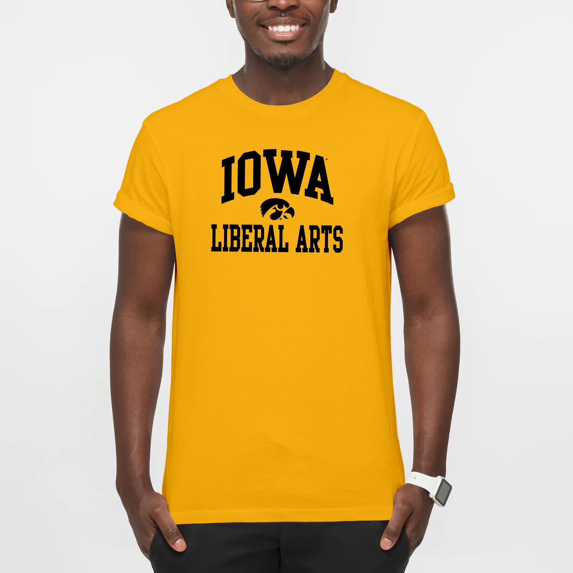 University of Iowa Hawkeyes Arch Logo Liberal Arts Short Sleeve T Shirt - Gold - Image 3