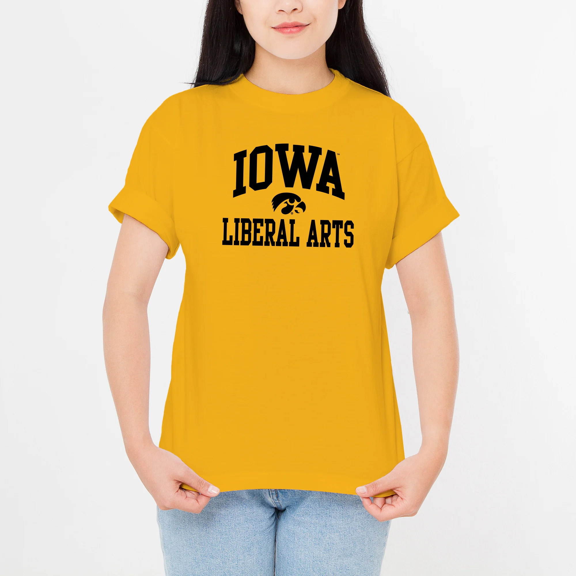 University of Iowa Hawkeyes Arch Logo Liberal Arts Short Sleeve T Shirt - Gold - Image 4