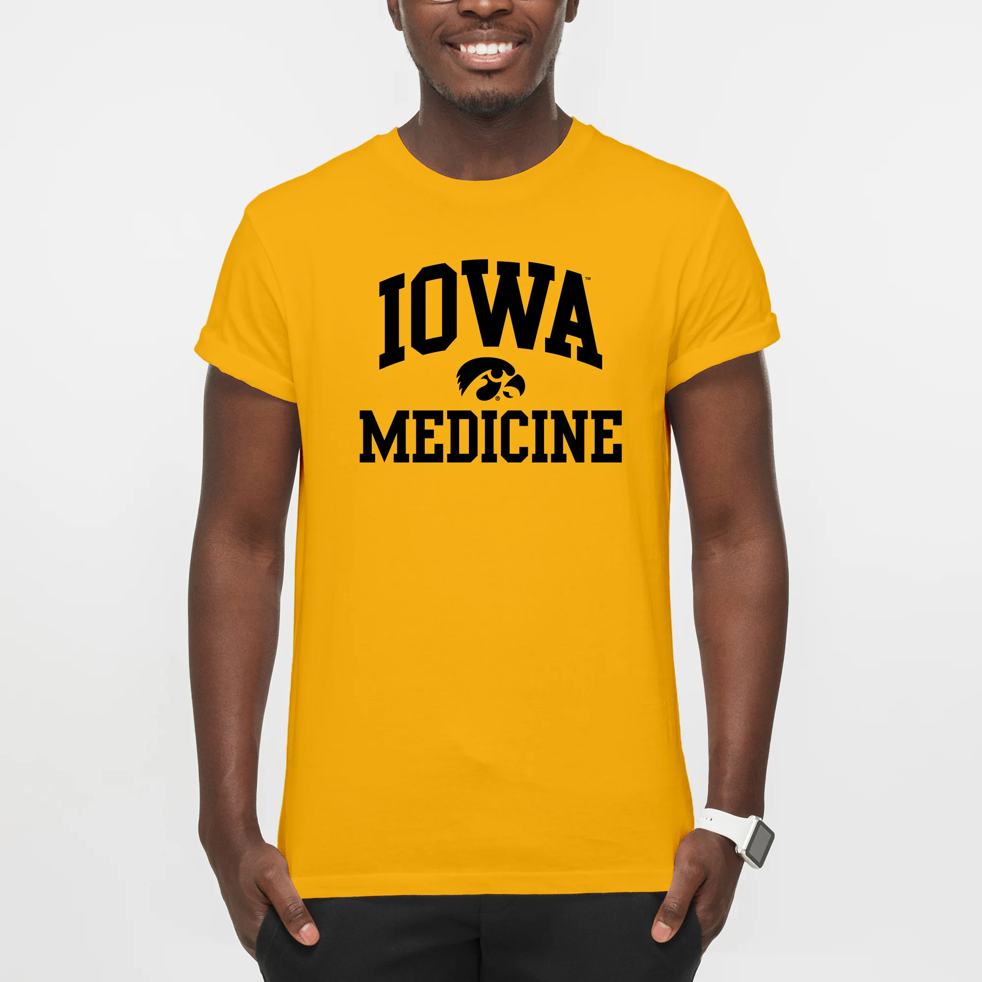 University of Iowa Hawkeyes Arch Logo Medicine Short Sleeve T Shirt - Gold - Image 3