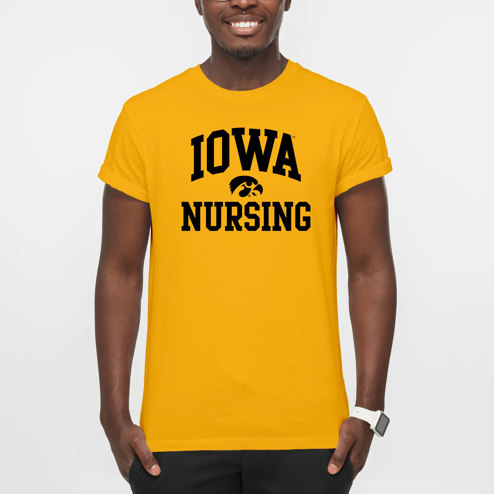 University of Iowa Hawkeyes Arch Logo Nursing Short Sleeve T Shirt - Gold - Image 3
