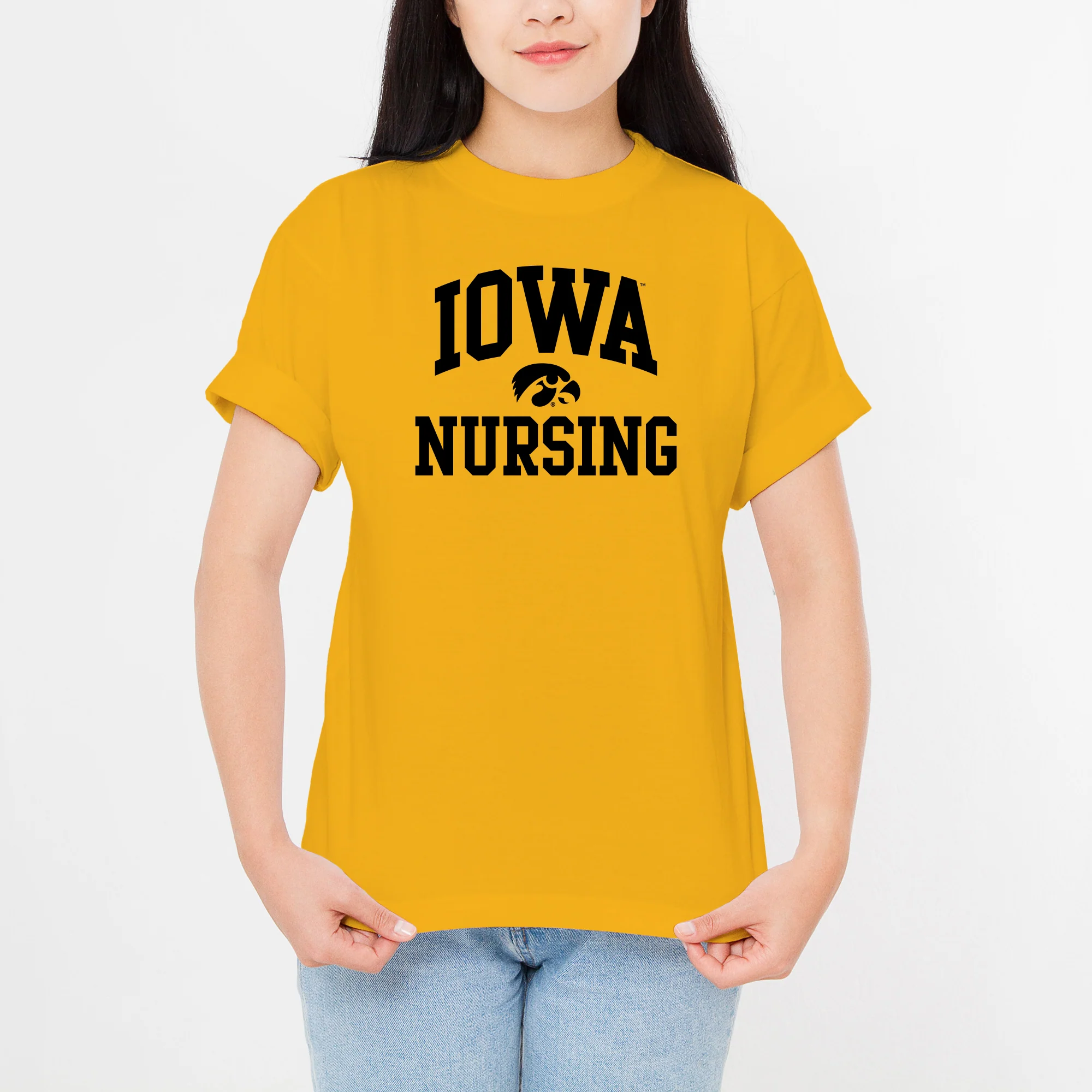 University of Iowa Hawkeyes Arch Logo Nursing Short Sleeve T Shirt - Gold - Image 4