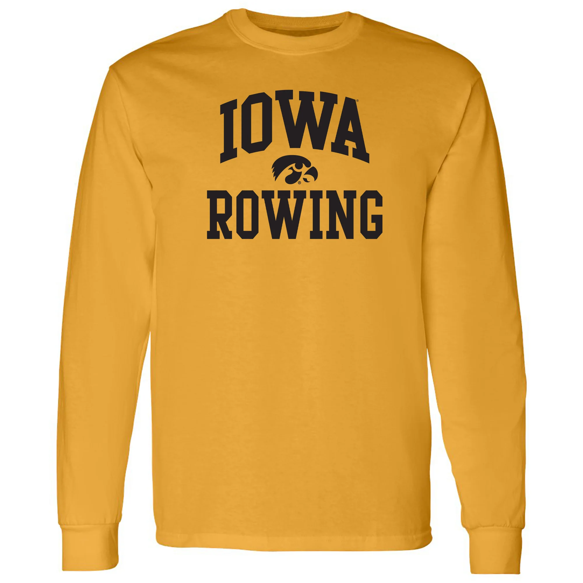 University of Iowa Hawkeyes Arch Logo Rowing Long Sleeve T Shirt- Gold
