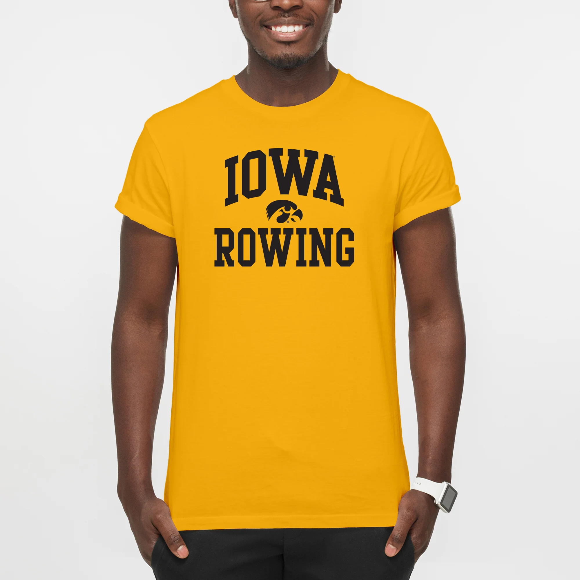 University of Iowa Hawkeyes Arch Logo Rowing Short Sleeve T Shirt - Gold - Image 3