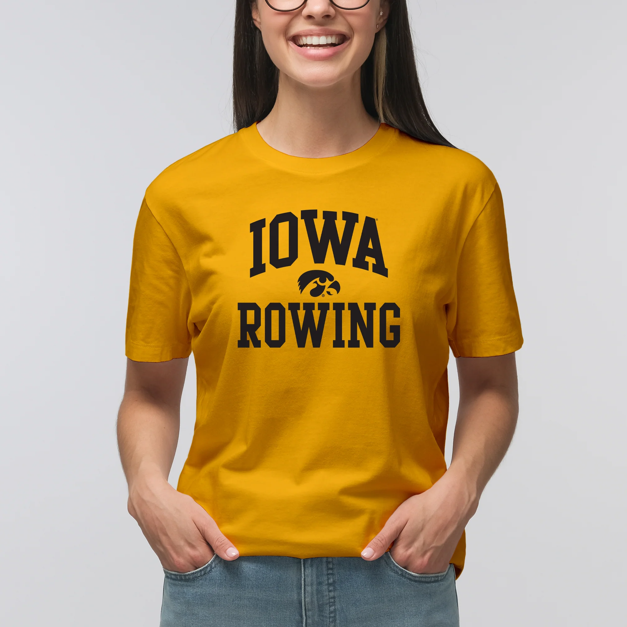 University of Iowa Hawkeyes Arch Logo Rowing Short Sleeve T Shirt - Gold - Image 4