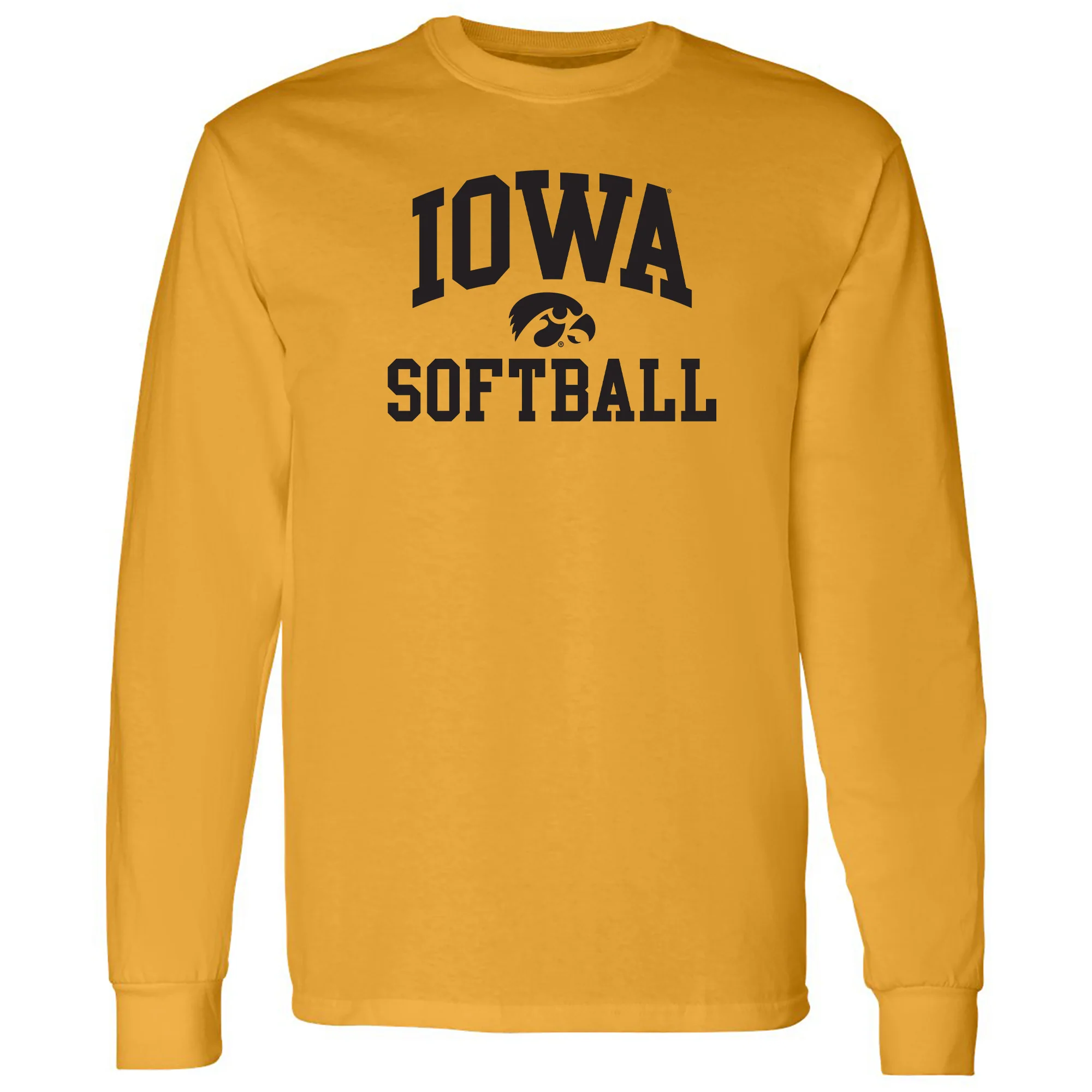 University of Iowa Hawkeyes Arch Logo Softball Long Sleeve T Shirt- Gold